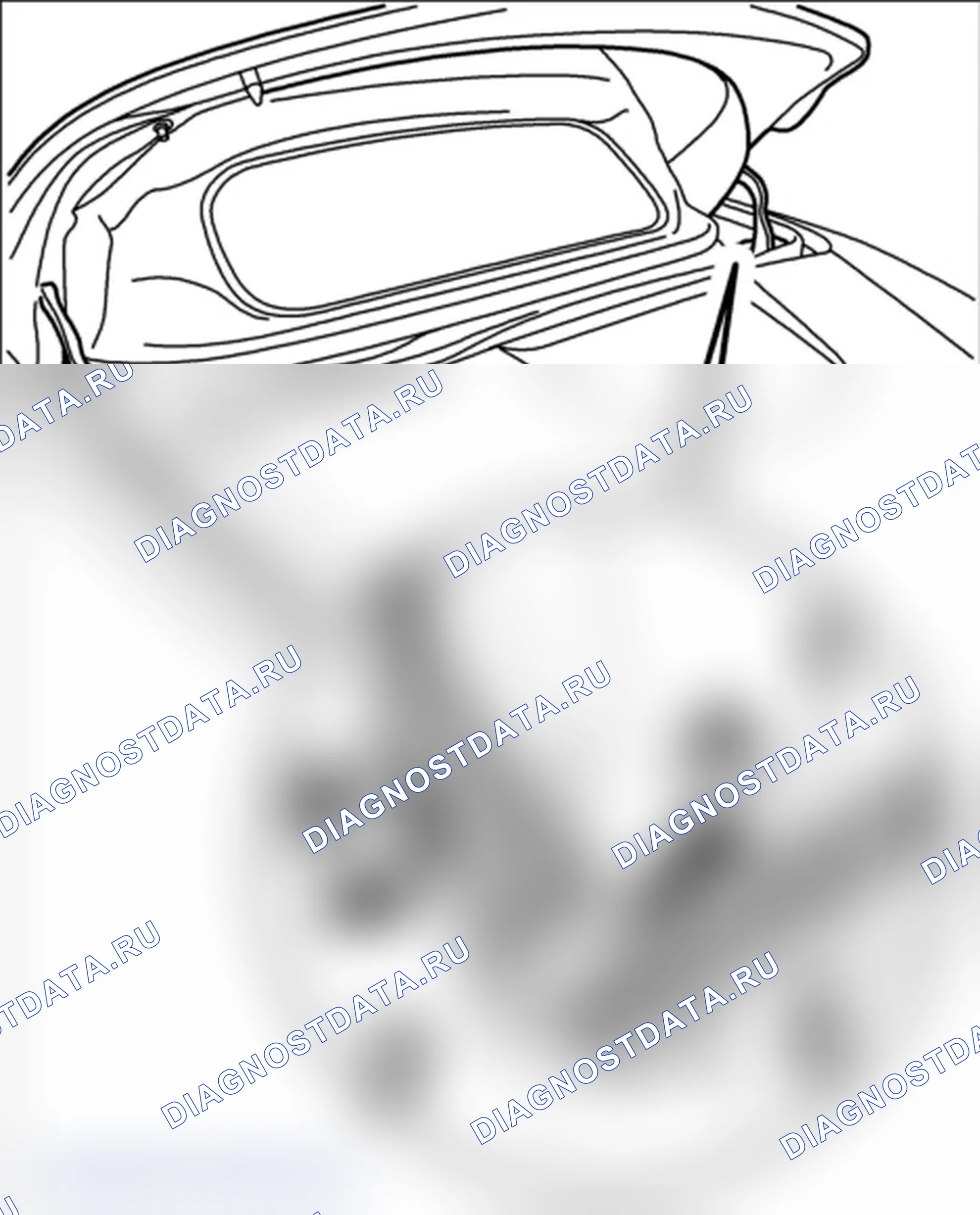 Рис. 128: Ослабляющая ткань и шнур из складной верхней опоры. Porsche Boxster S 987