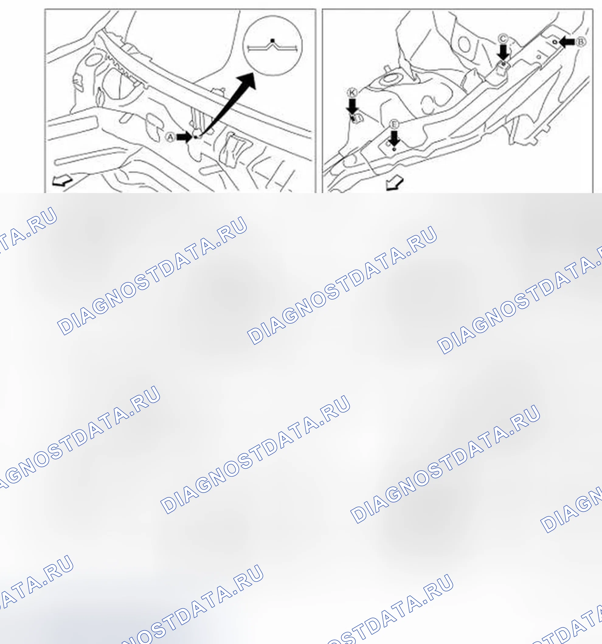 Рис. 151: ТОЧКИ ИЗМЕРЕНИЯ. Infiniti Q60 I