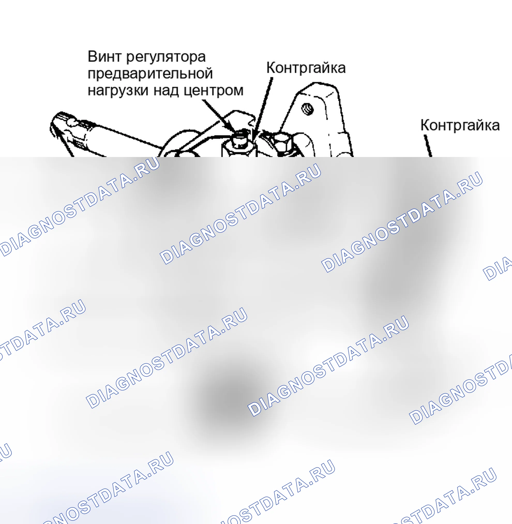 Рис. 5: Точки регулировки рулевого механизма. Натяг червячного подшипника должен быть отрегулирован перед натягом по центру.. Ford Bronco III
