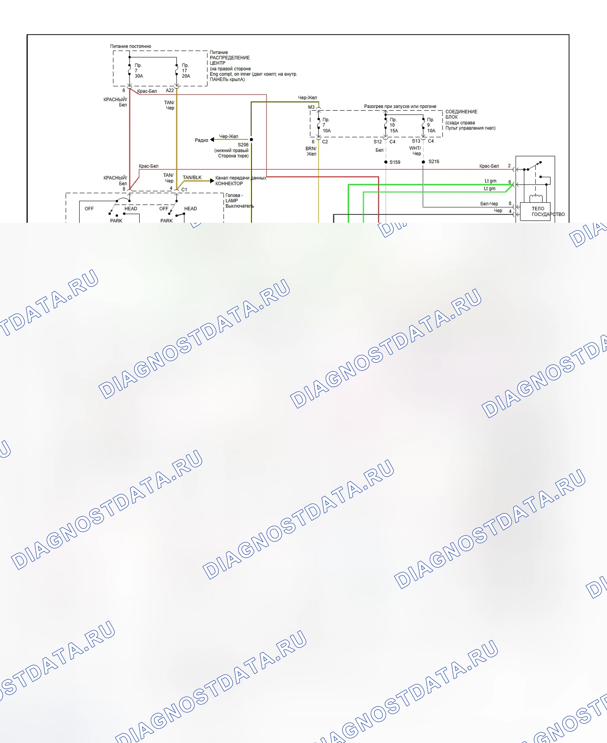 Headlight Circuit, W/ DRL. Jeep Cherokee II рестайлинг
