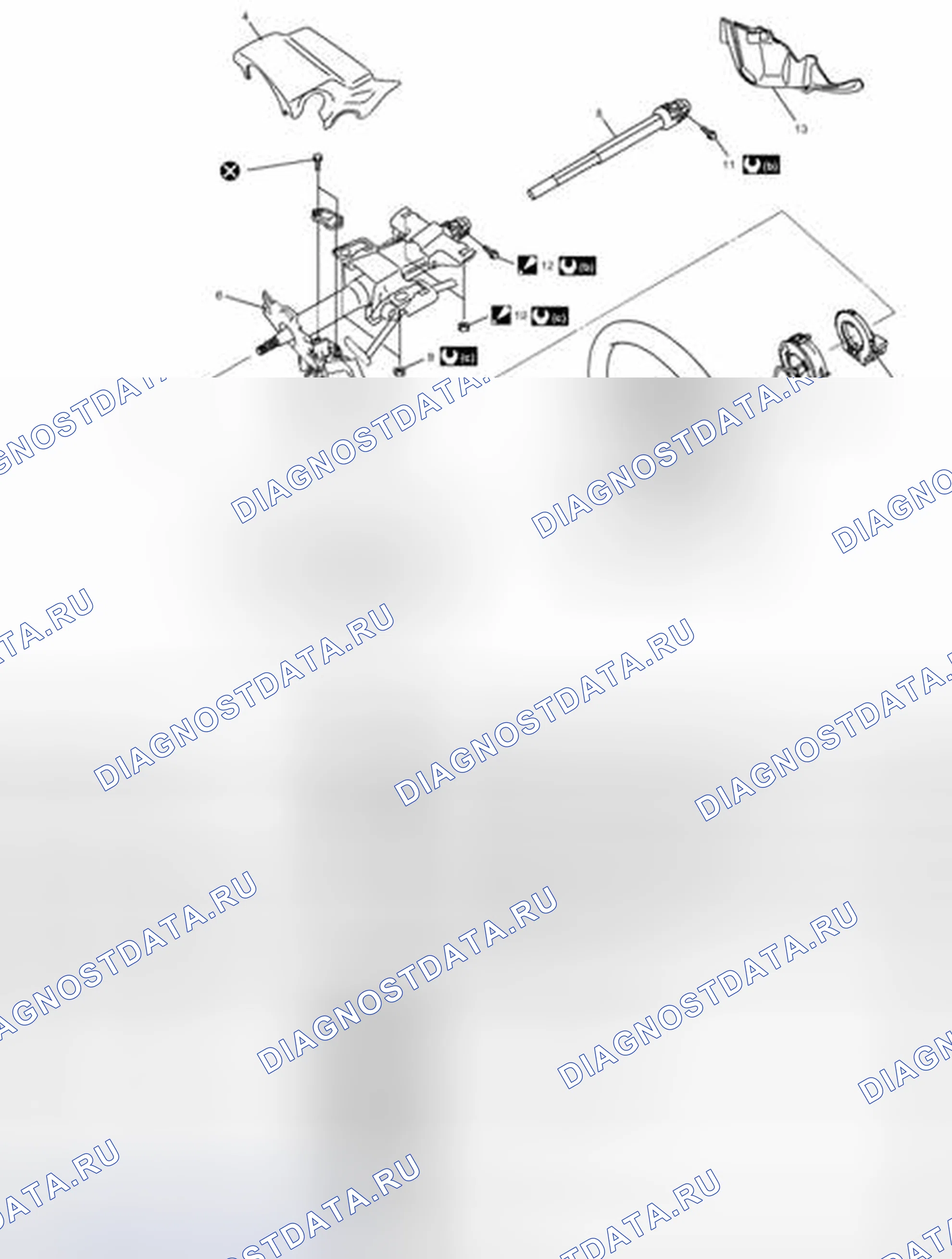 Рис. 28: Компоненты рулевого колеса и колонки. Suzuki SX4 I рестайлинг