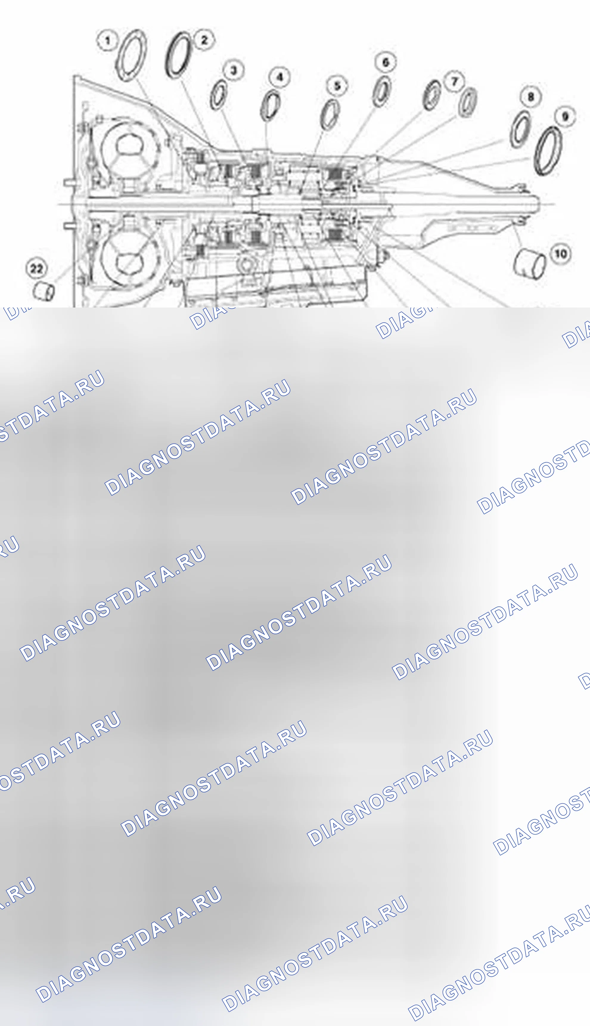 Рис. 309: Втулки, подшипник и фиксатор упорной шайбы. Ford Expedition II