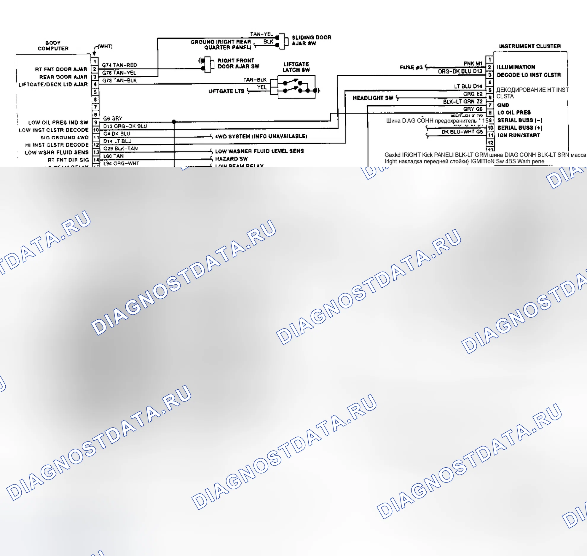 Рис. 411: электросхема (фургон FWD 1992 - BCM). Dodge Dakota 