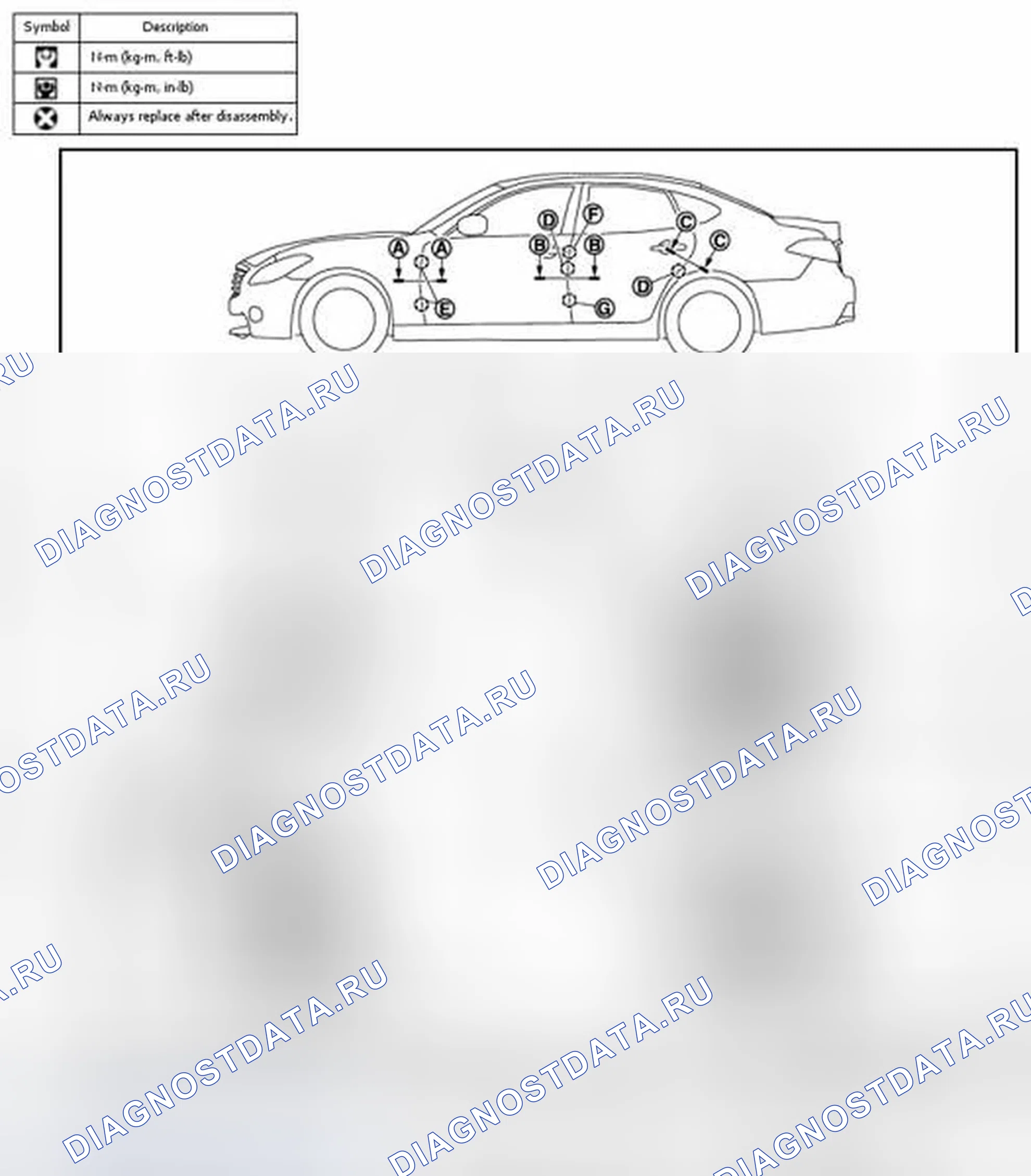 Рис. 40: ДВЕРЬ В СБОРЕ: Регулировка. Infiniti M56 IV