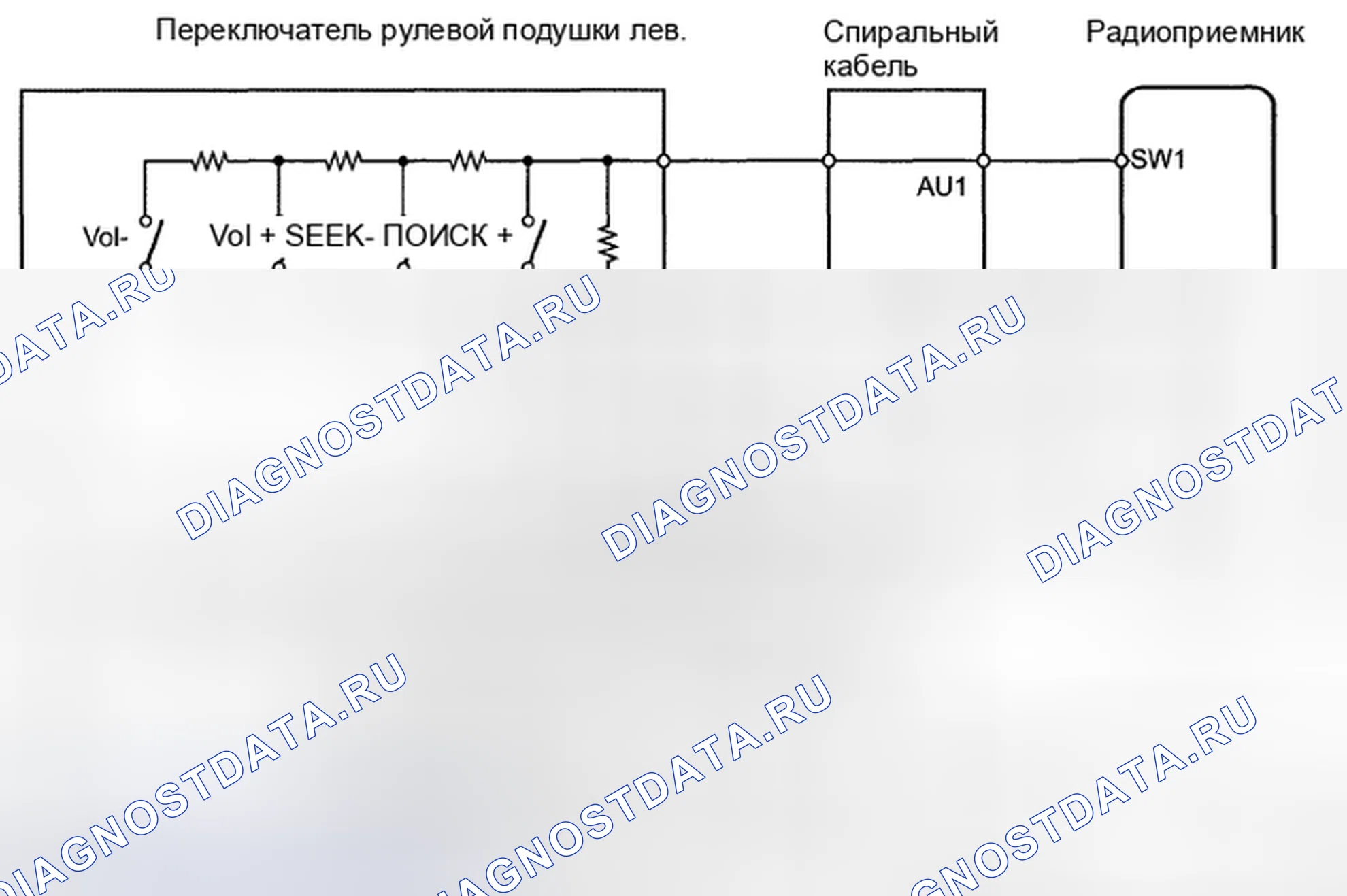 Рис. 19: Схема подключения переключателя рулевой подушки. Toyota RAV4 III