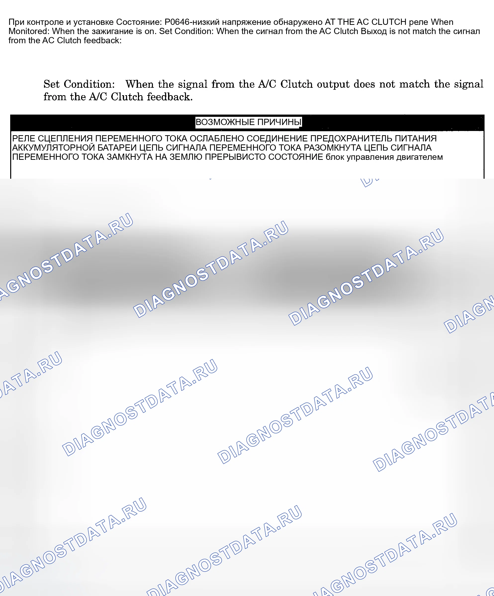 Рис. 942: расшифровка кода ошибки P0646: НИЗКОЕ НАПРЯЖЕНИЕ, ОБНАРУЖЕННОЕ В РЕЛЕ СЦЕПЛЕНИЯ КОНДИЦИОНЕРА. Dodge Pickup R2500 