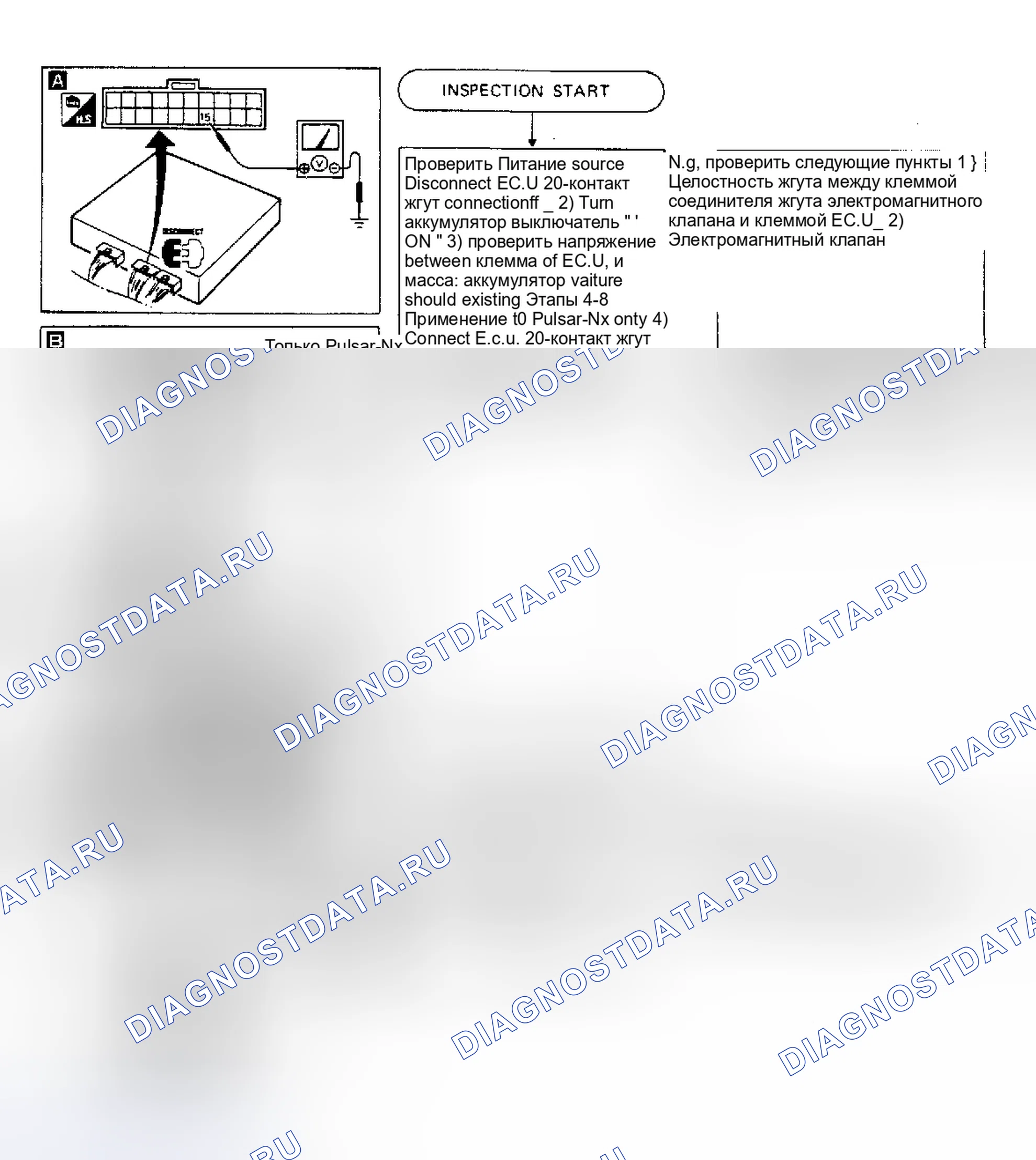 Рис. 59: Испытание Y клапана нагнетания воздуха Pulsar Nx SE (не самодиагностика). Nissan Pulsar N13
