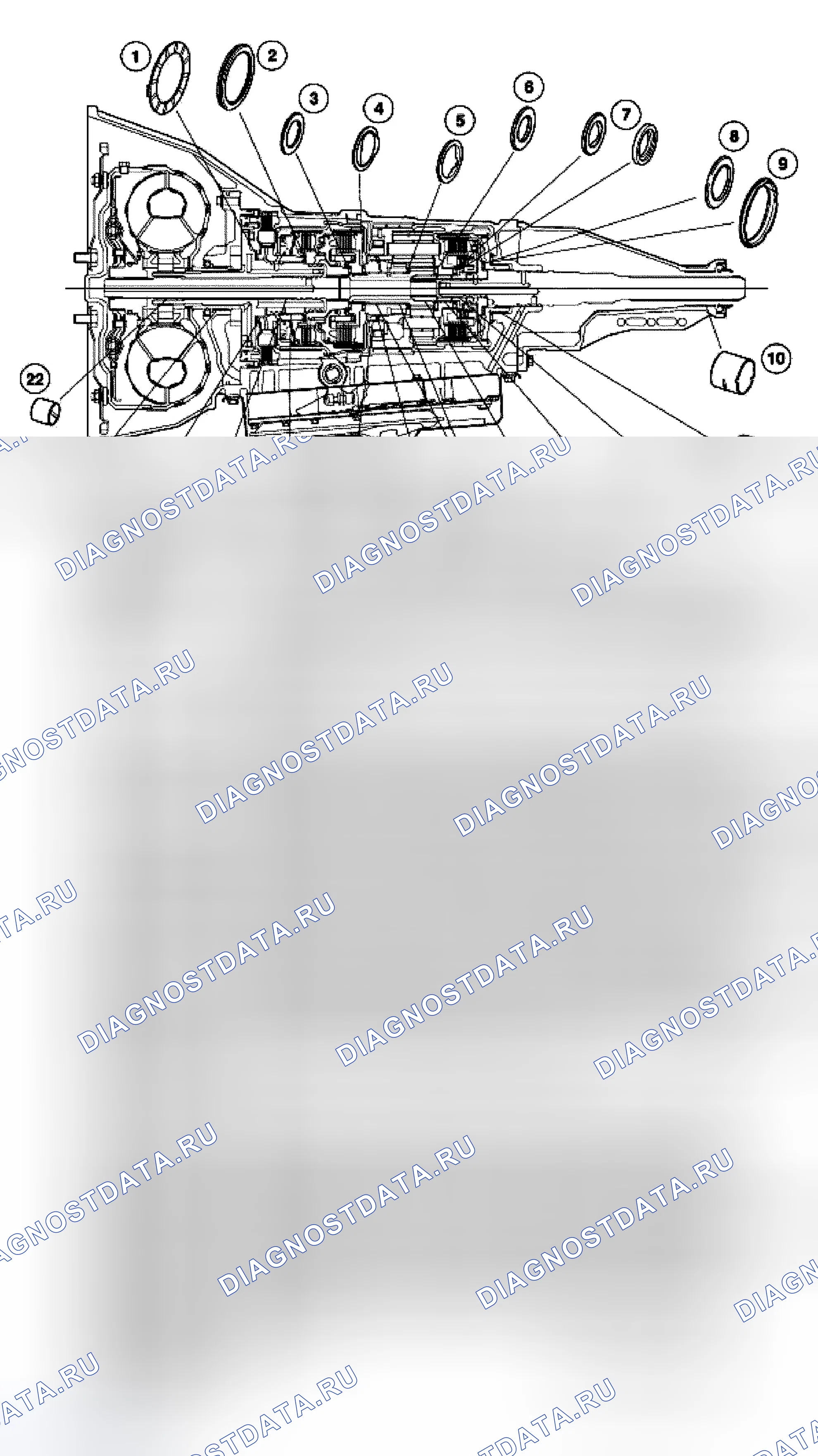 Рис. 619: Втулки, подшипник и фиксатор упорной шайбы. Ford Econoline E250 