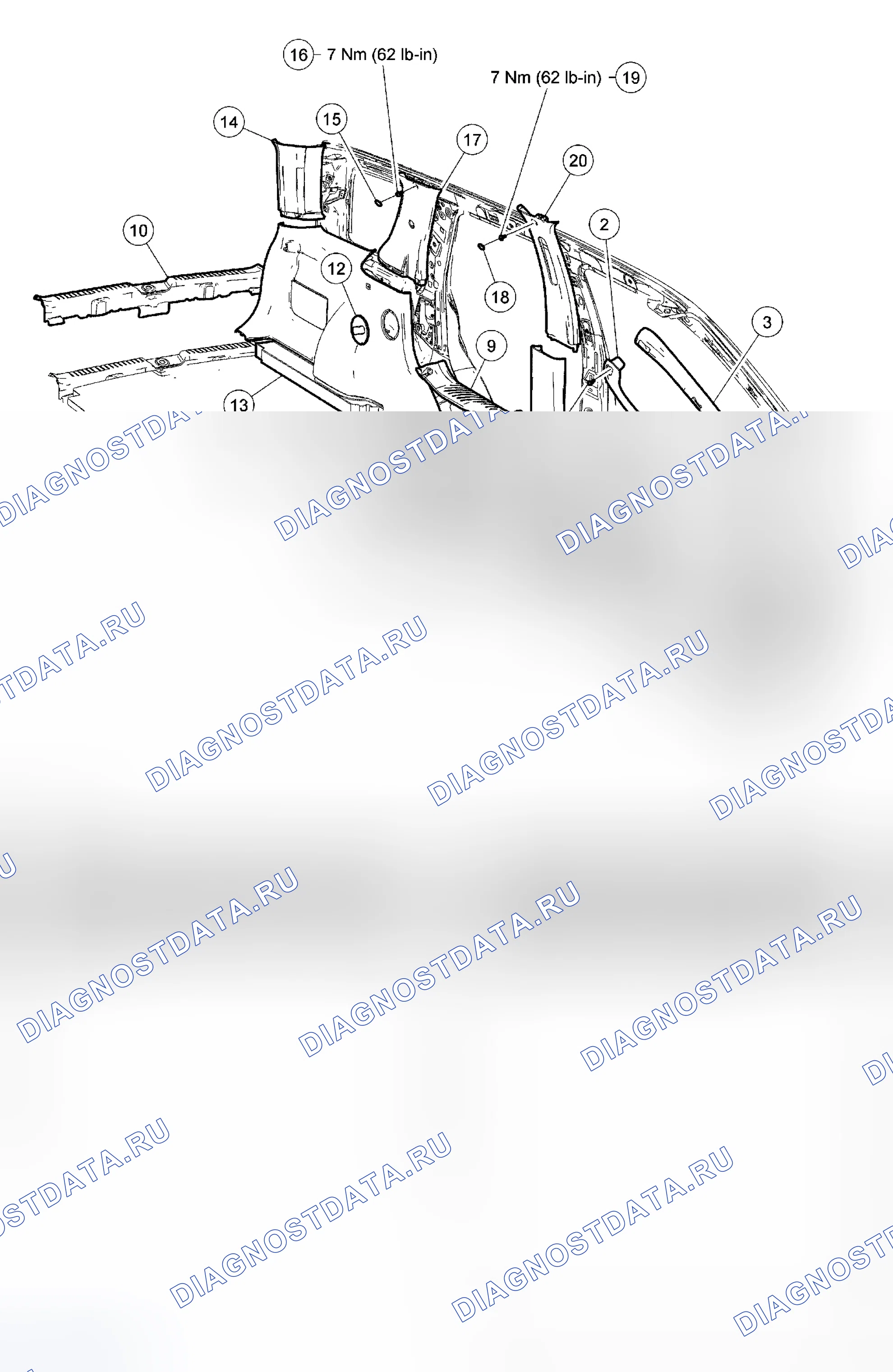 Рис. 1: Внутренняя отделка - покомпонентный вид. Hyundai Matrix I