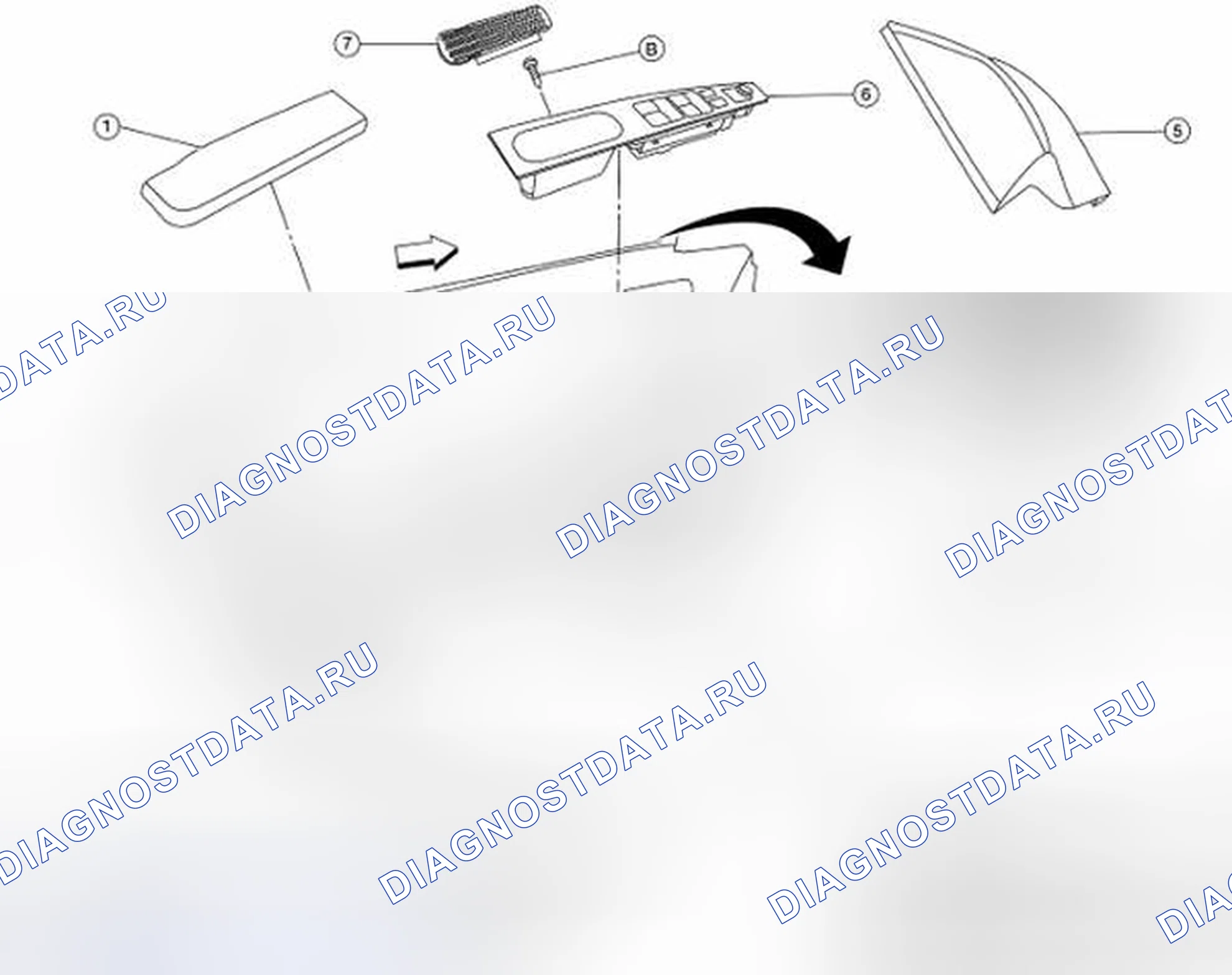 Рис. 11: Идентификация компонентов финишера дверей (передняя дверь). Nissan Sentra B16