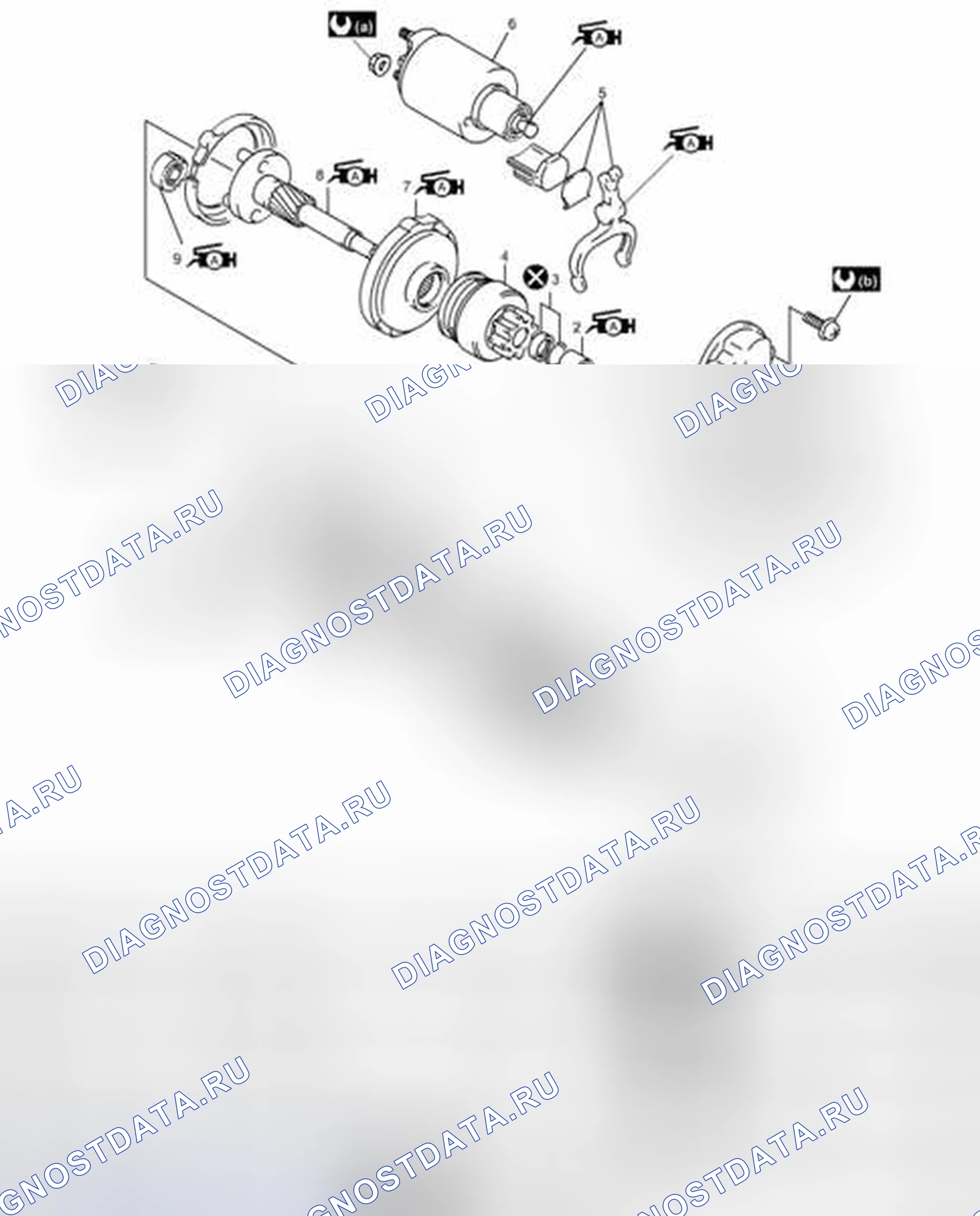 Рис. 8: Компоненты пускового двигателя. Suzuki Kizashi I