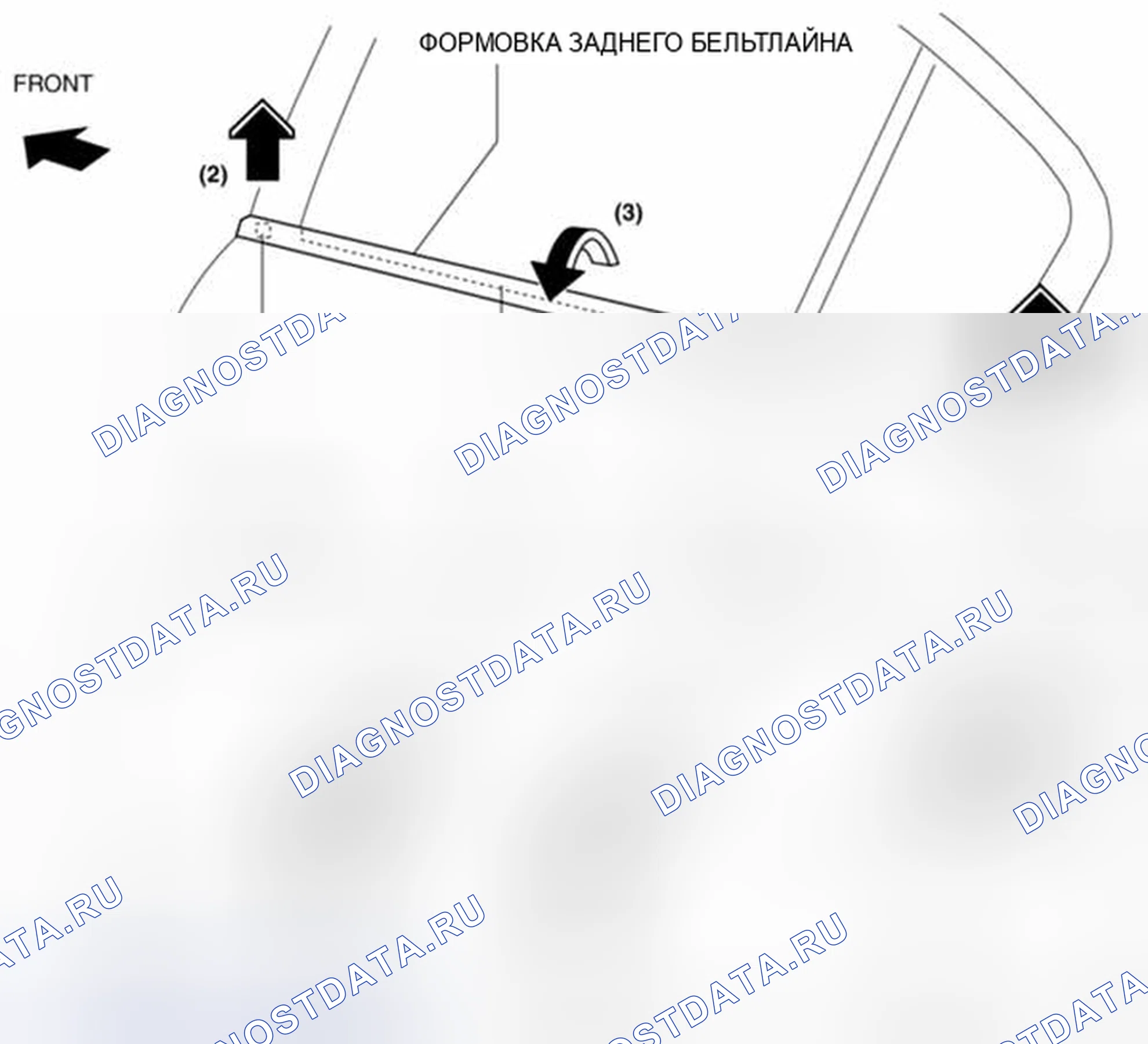 Рис. 16: СНЯТИЕ / УСТАНОВКА ФОРМОВКИ ЗАДНЕЙ БЕЛЬТЛАЙНА. Mazda 3 BL рестайлинг