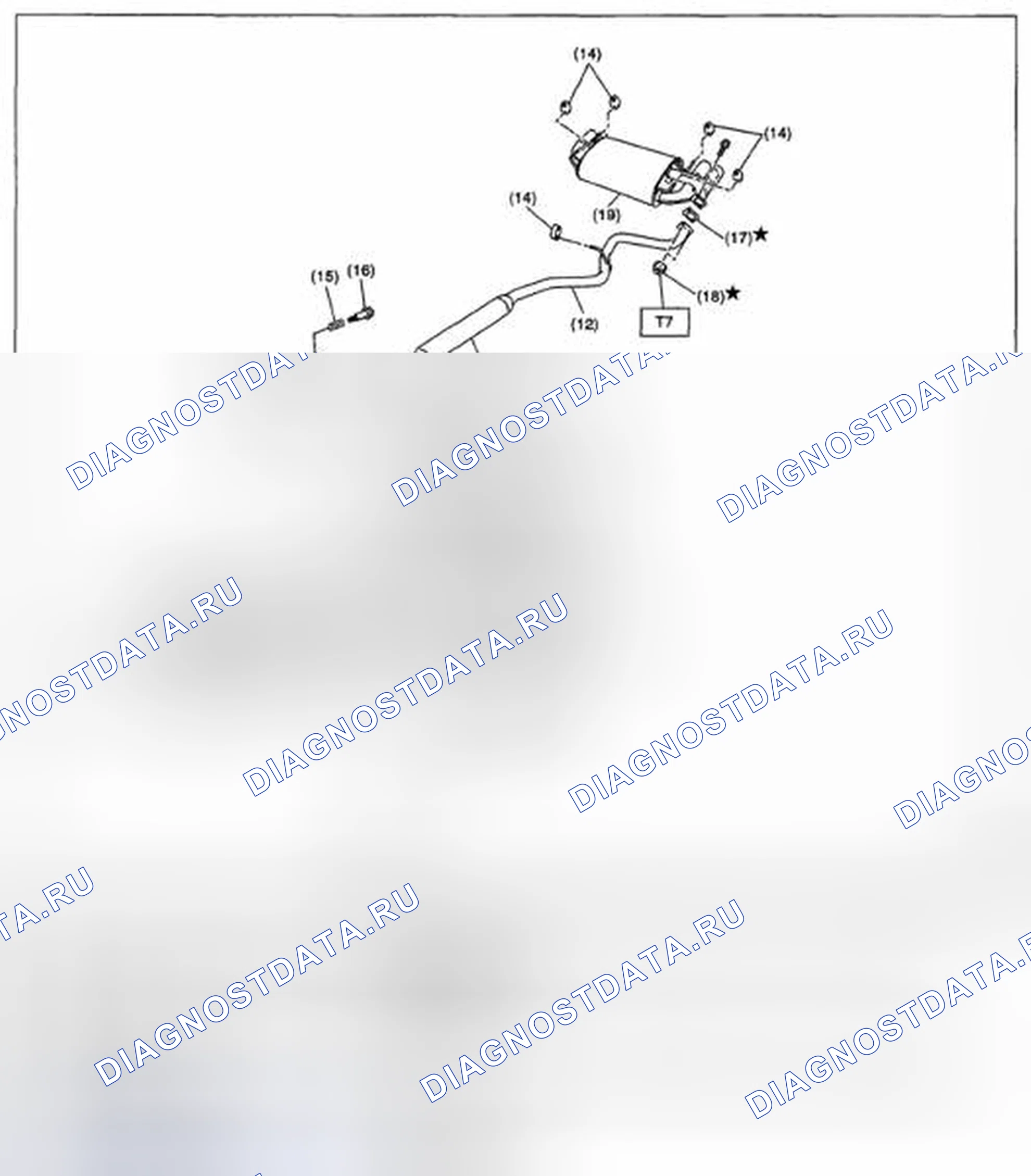 Рис. 4: ЦЕНТРАЛЬНАЯ И ЗАДНЯЯ ВЫХЛОПНАЯ ТРУБА И ГЛУШИТЕЛЬ. Subaru Impreza GH