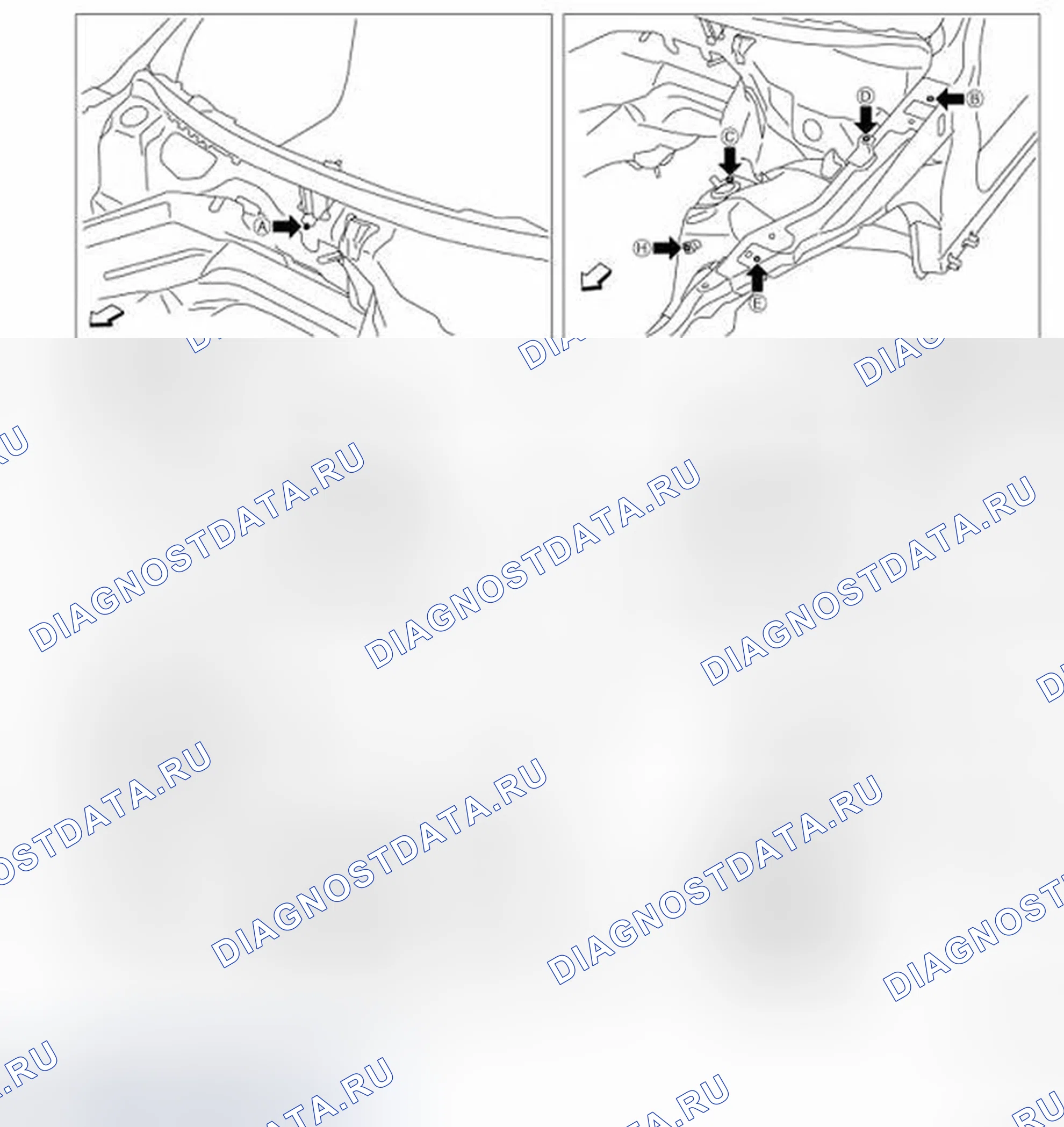 Рис. 581: Точки измерения. Infiniti G37 IV рестайлинг