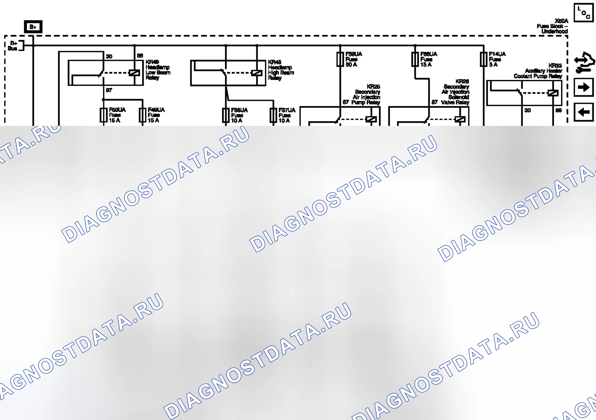 Рис. 27: F14UA, F37UA, F38UA, F49UA, F50UA, F59UA и плавкие предохранители F66UA. Buick LaCrosse II