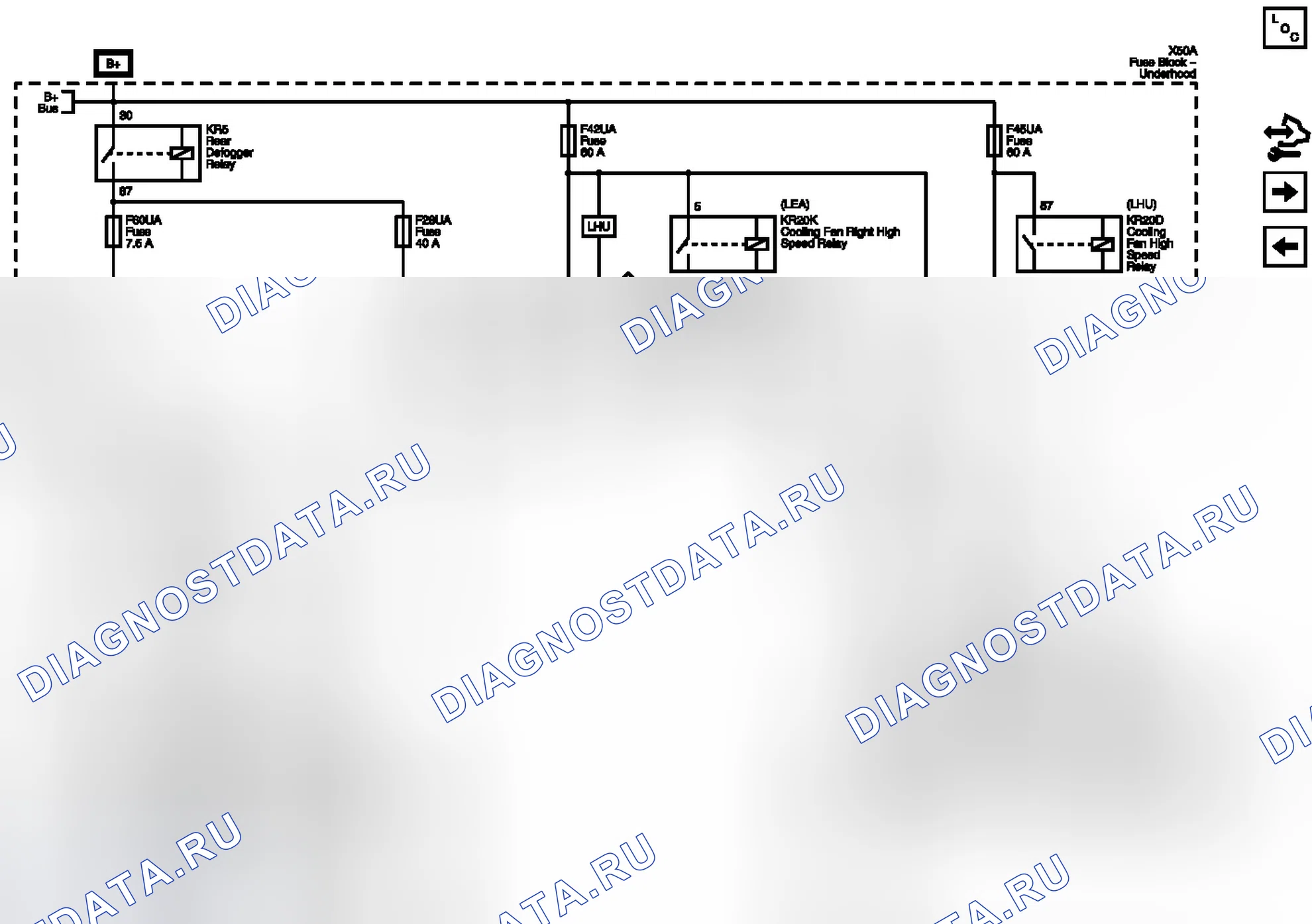 Рис. 57: Схемы подключения предохранителей F28UA, F42UA, F45UA, F60UA и F63UA. Buick Regal V