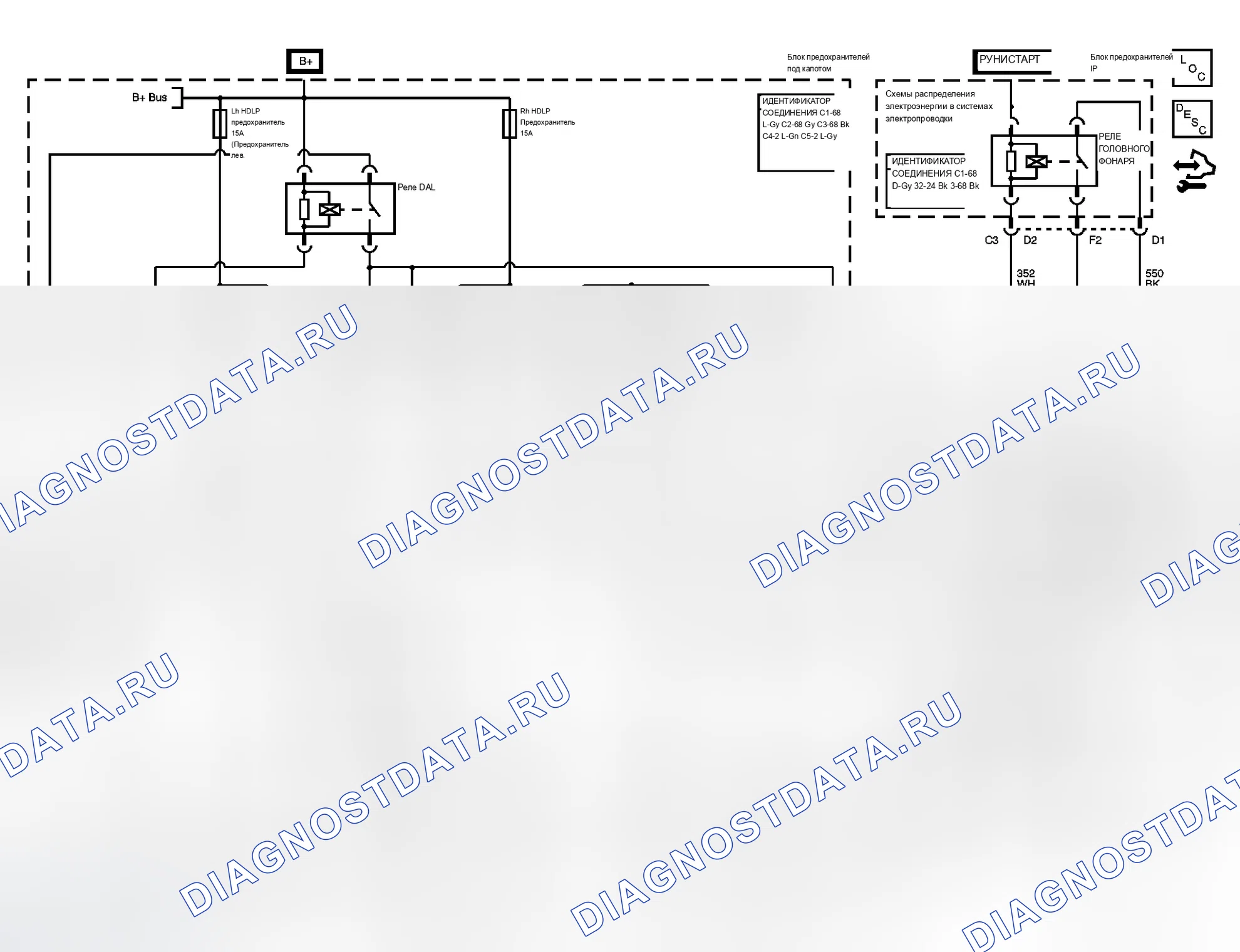 Рис. 1: Схема фар/дневных ходовых огней (DRL). Chevrolet Equinox I