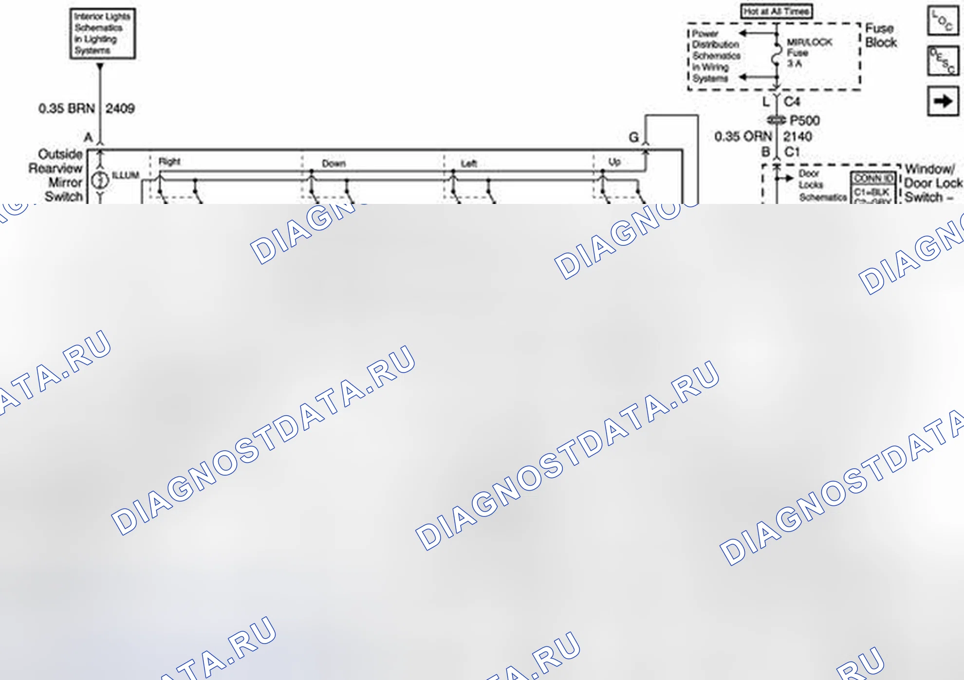 Рис. 17: Управление силовым зеркалом. Chevrolet Cab & Chassis Silverado 3500 GMT800 early