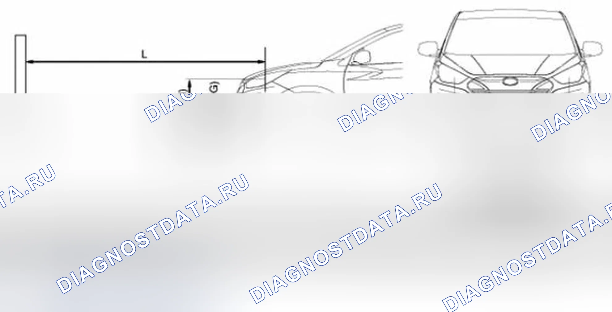 Рис. 37: Точка прицеливания фары и противотуманной фары. Hyundai Tucson II
