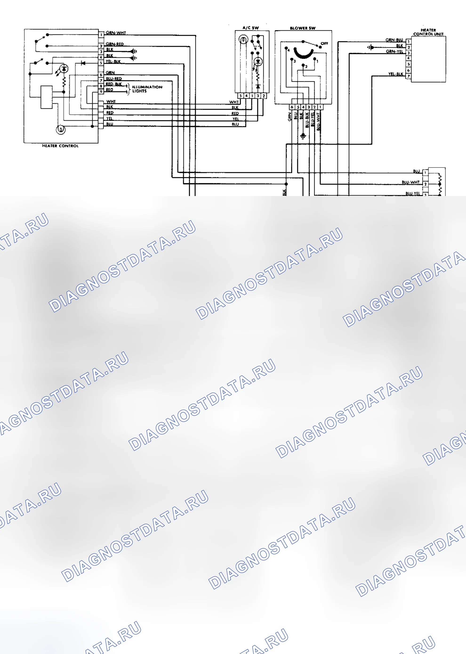 Рис. 7: Схема системы ручного A / C-нагревателя (рычажного типа). Honda Accord III