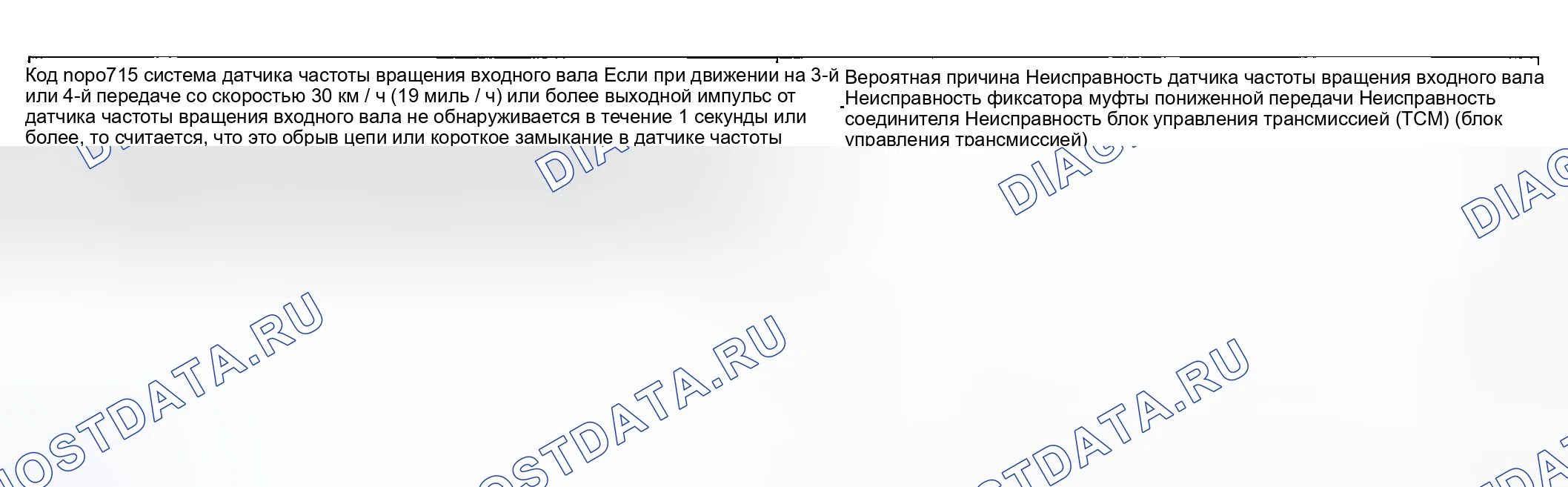 Рис. 38: расшифровка кода ошибки P0715: СИСТЕМА ДАТЧИКОВ ЧАСТОТЫ ВРАЩЕНИЯ ВХОДНОГО ВАЛА. Geely Monjaro I