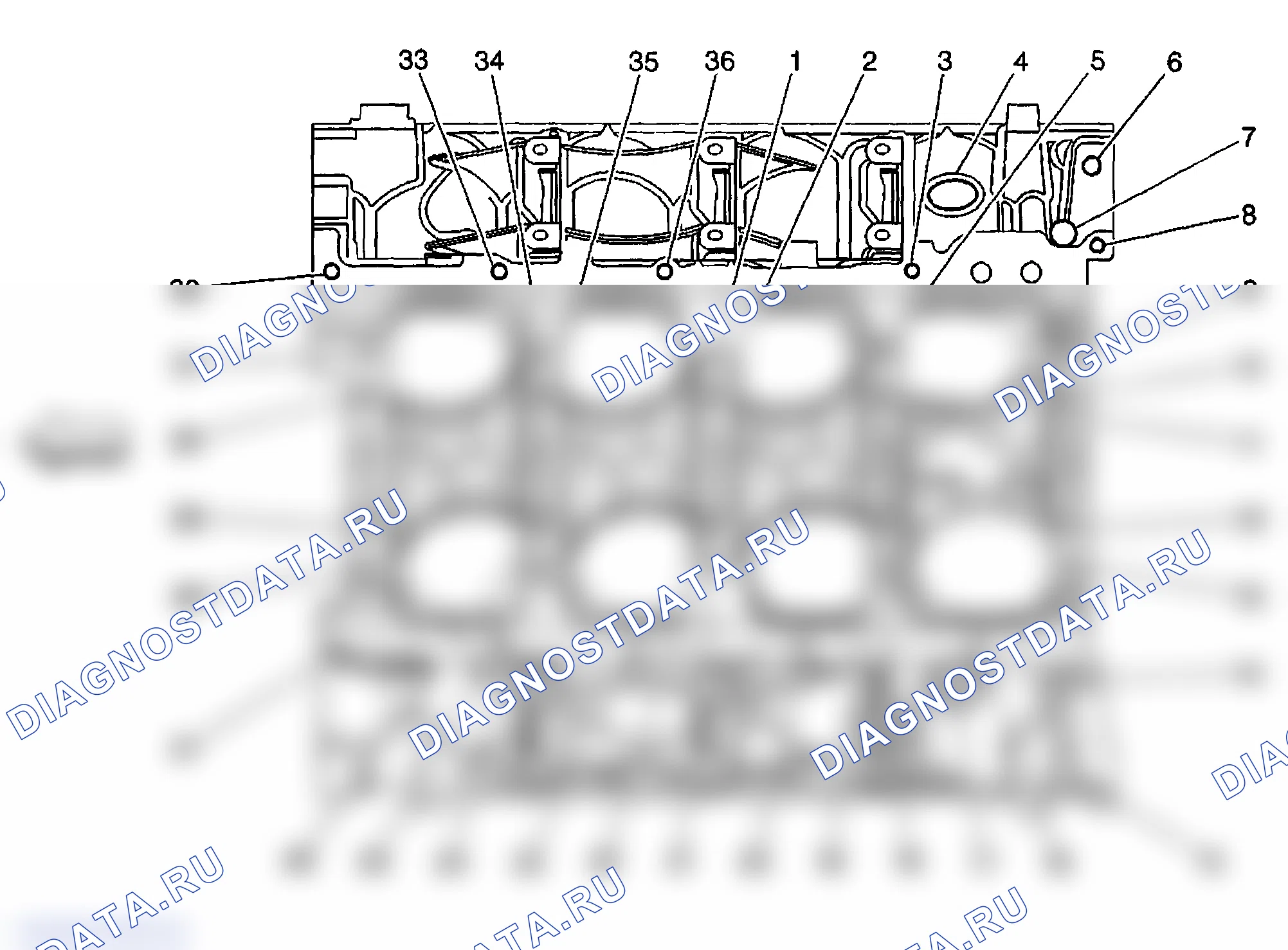 Рис. 743: Блок двигателя - вид снизу. GMC Savana H2500 