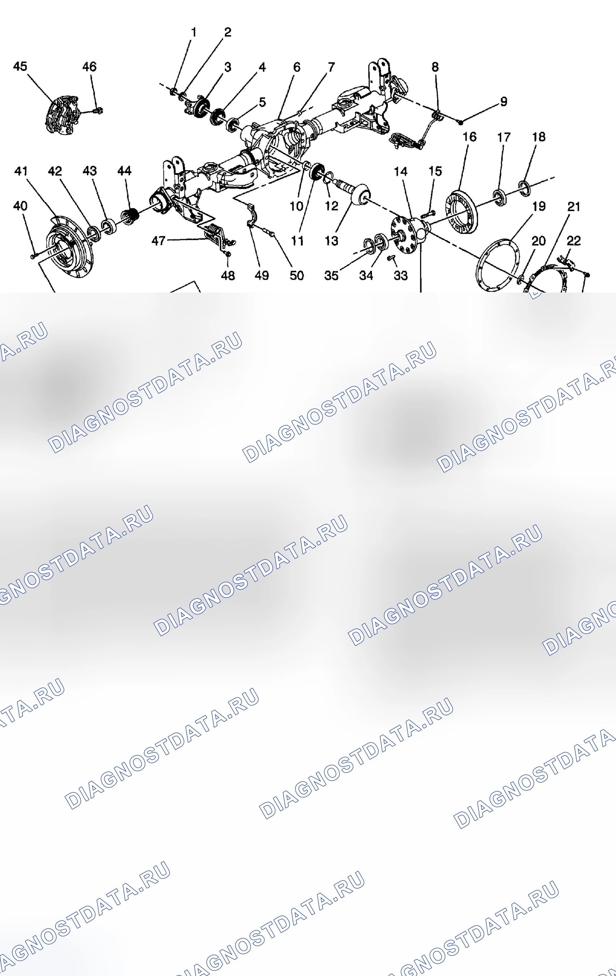 Рис. 225: Разобранные виды заднего моста. Chevrolet Suburban K1500 GMT800