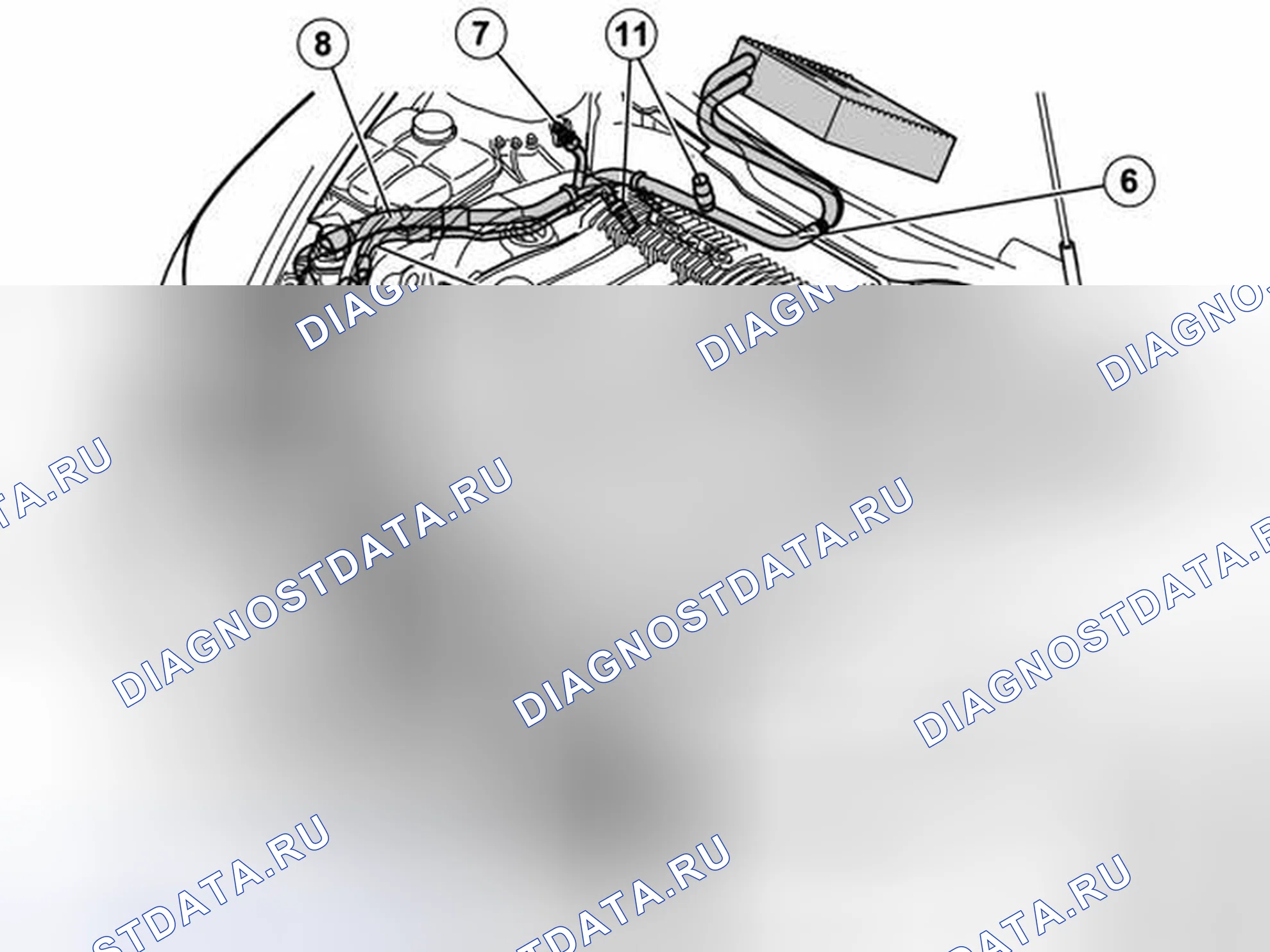 Рис. 142: РАЗМЕЩЕНИЕ КОМПОНЕНТОВ В МОТОРНОМ ОТСЕКЕ. Volvo V50 I рестайлинг