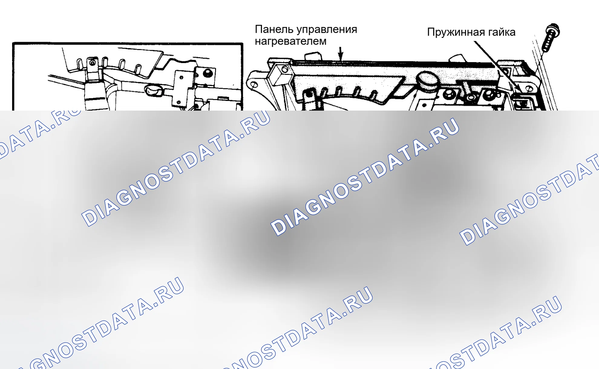 Рис. 1: Демонтаж панели управления нагревателем (снять защелкивающиеся флажки кабеля управления с помощью щипцов с игольчатым носком). Ford Ranger 