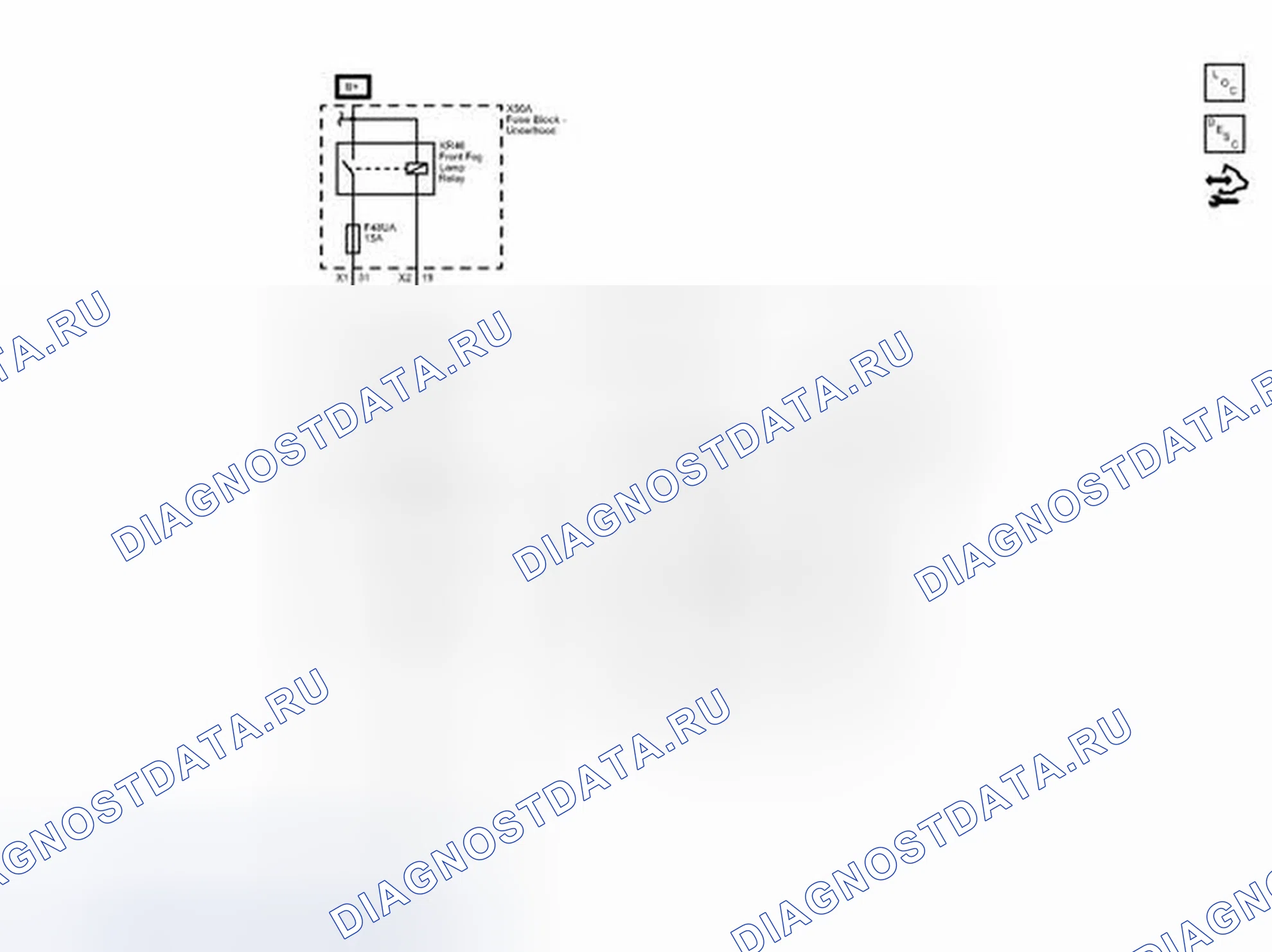 Рис. 2: Схема подключения передних противотуманных фар (T3u). Chevrolet Cruze I рестайлинг