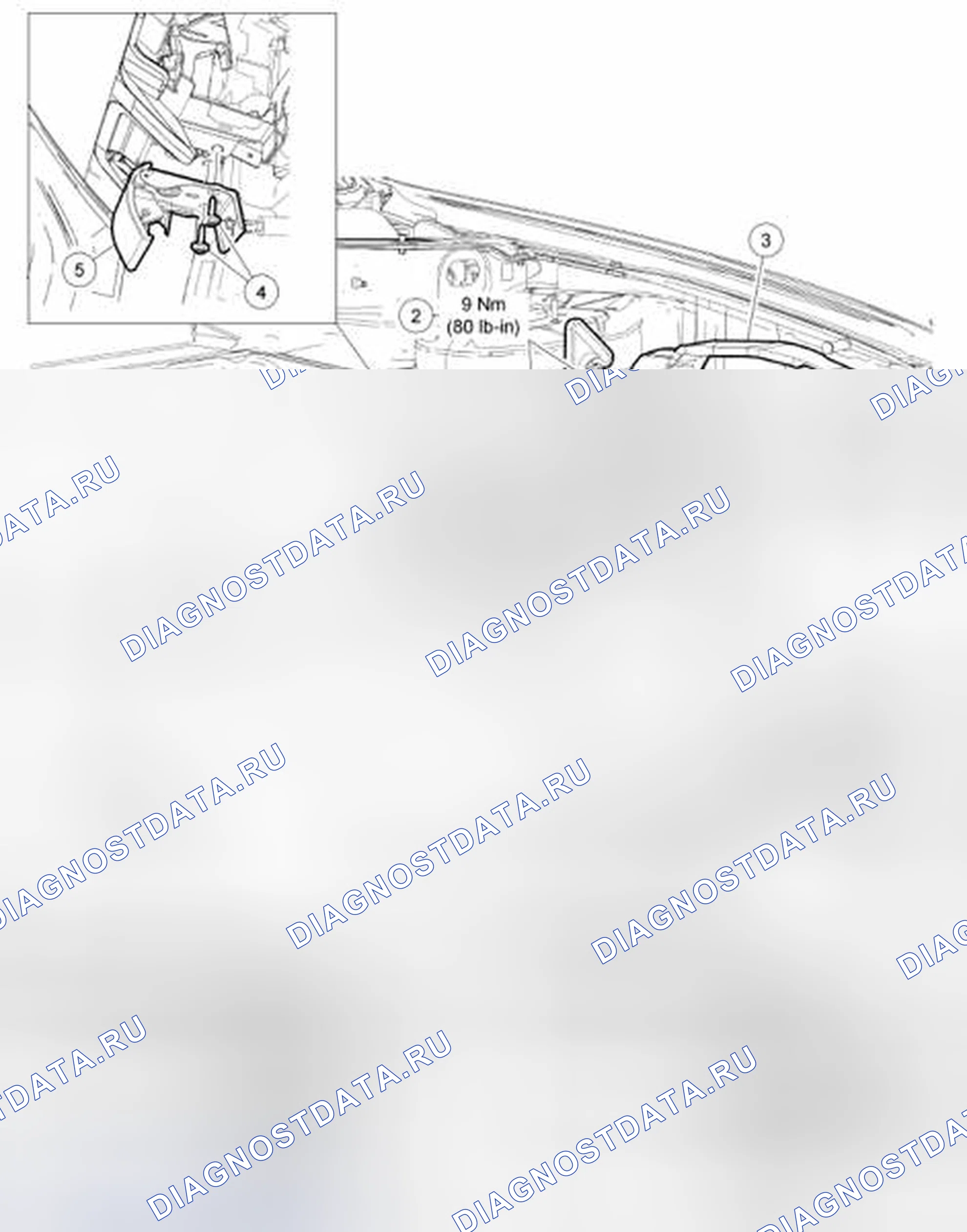 Рис. 24: Защелка капота и компоненты - разнесенный вид. Hyundai Matrix I рестайлинг