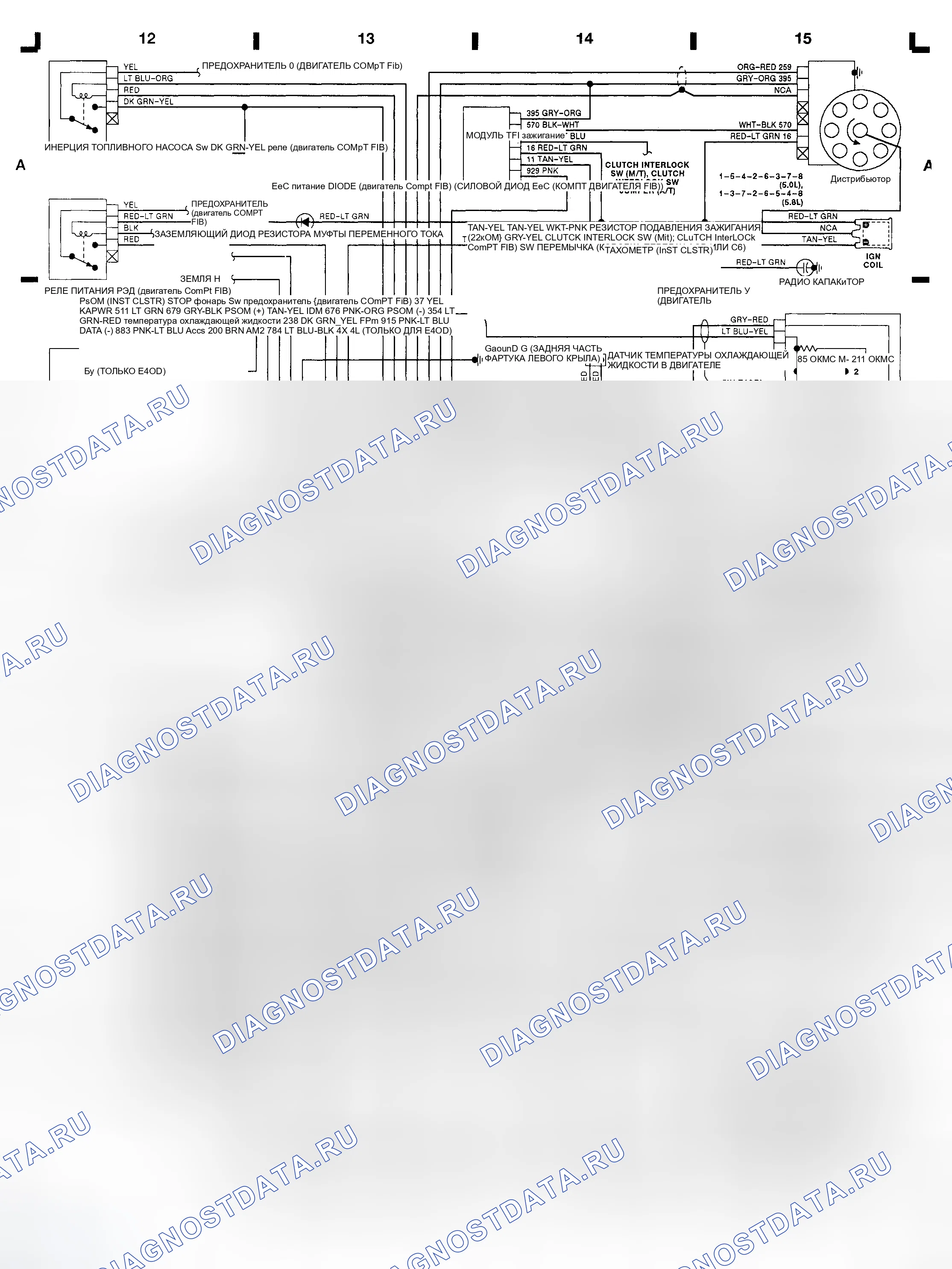 Рис. 4: Электронное управление двигателем (EEC) (5.8L 5,0 л) (сетки 12-15). Ford Pickup F150 