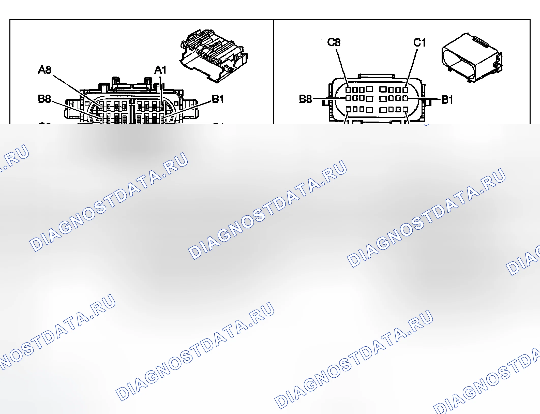 Рис. 176: Вид с торца встроенного соединителя кабельной трассы. Chevrolet Chevy Express H2500 