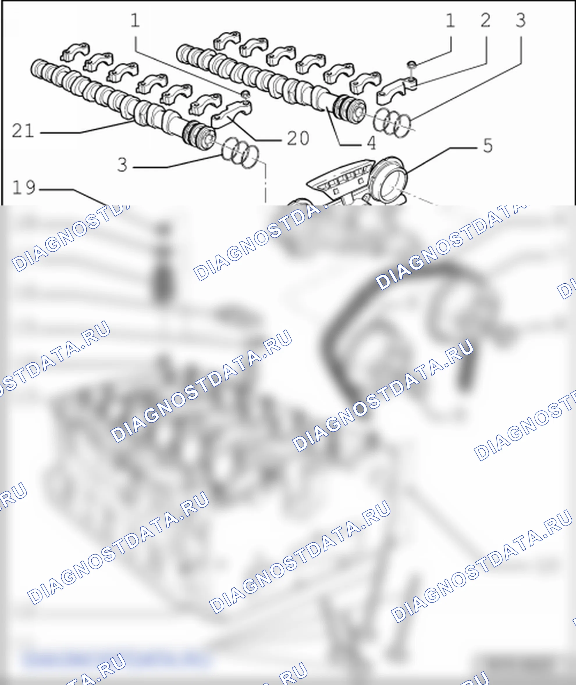 Клапанный механизм (6-цил. двигатель с непосредственным впрыском). Volkswagen Golf Mk5