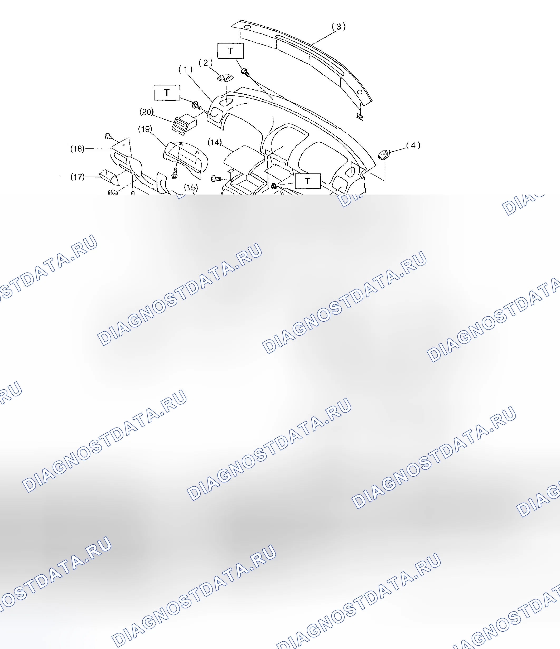 Рис. 13: Идентификация компонентов приборной панели. Subaru Impreza GD/GC/GG
