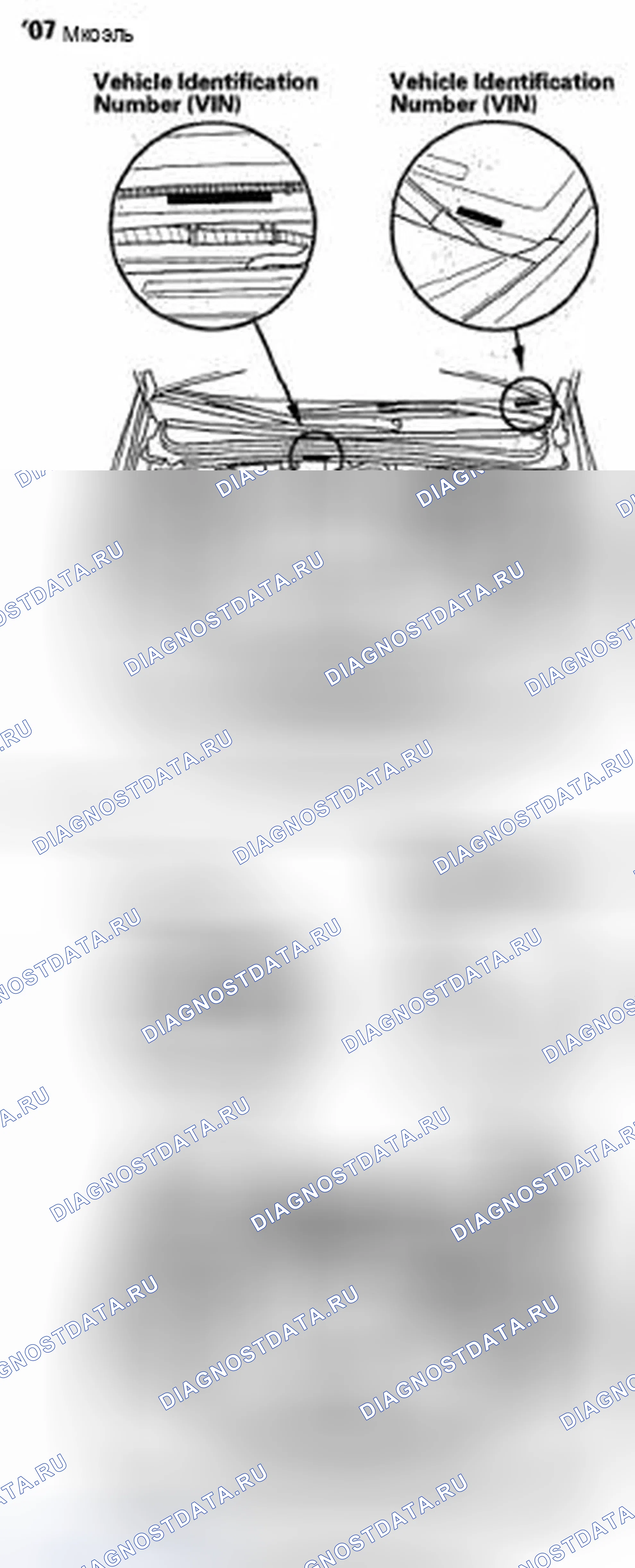 Рис. 15: Расположение идентификационных номеров. Honda Odyssey IV