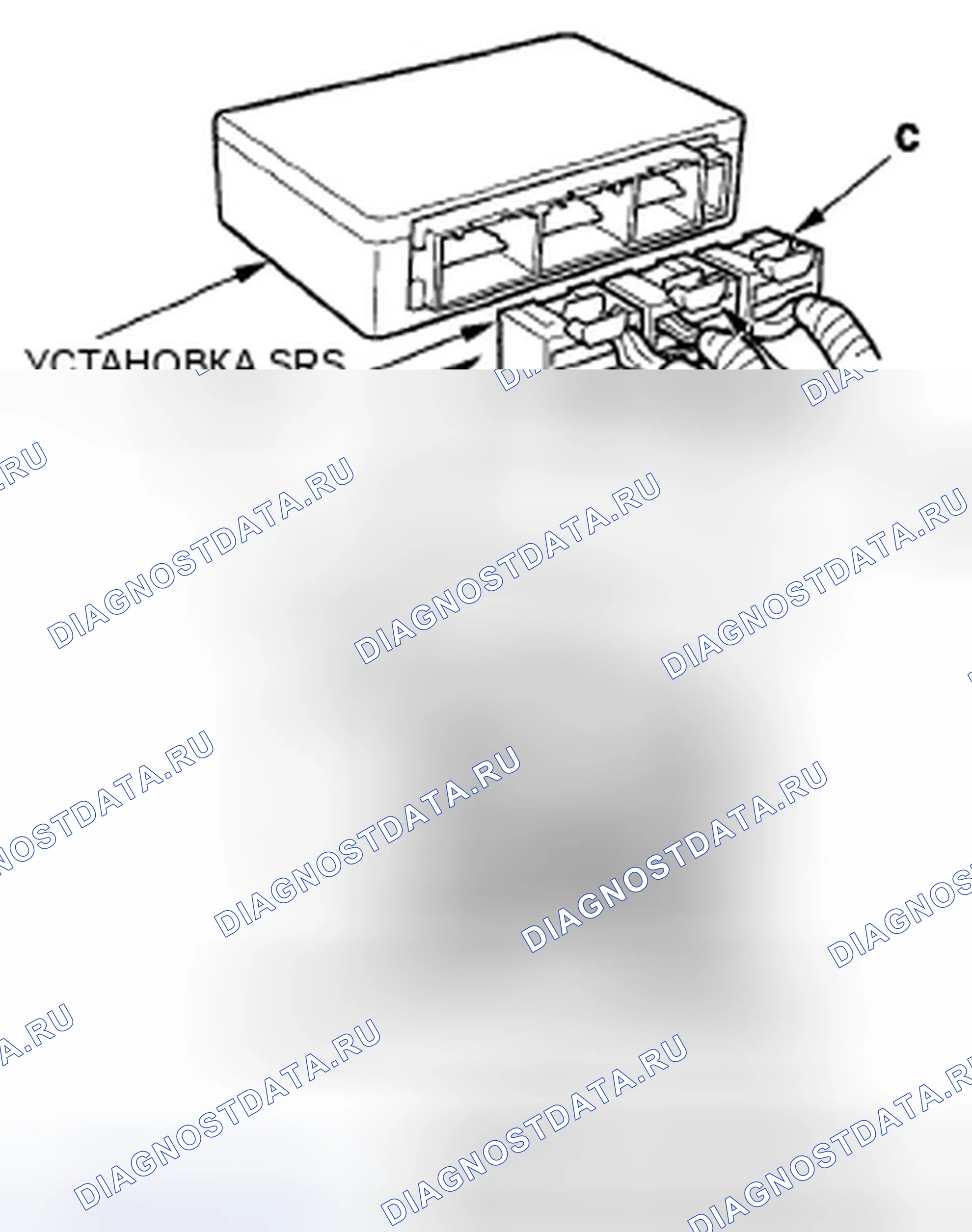Рис. 16: Размыкание короткозамыкающих разъемов блока SRS для диагностики. Honda Element YH2 рестайлинг