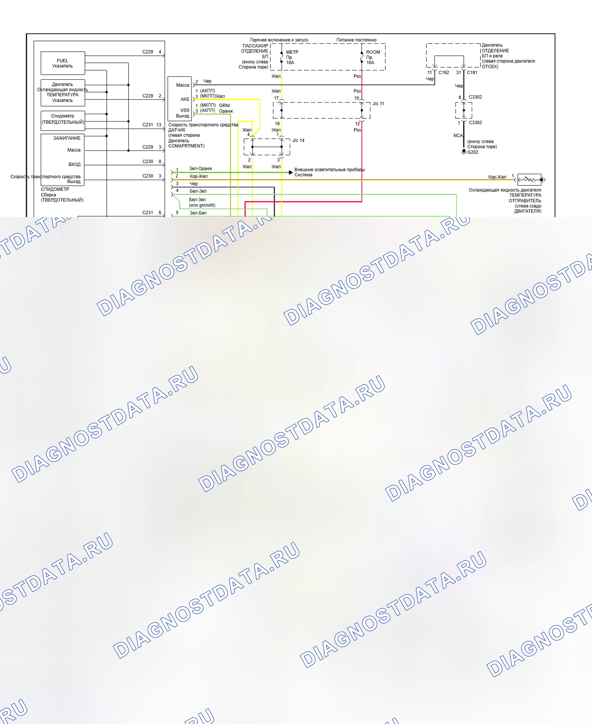 Рис. 1: электросхема приборной панели (Sephia и Spectra). Geely Xingyue S I