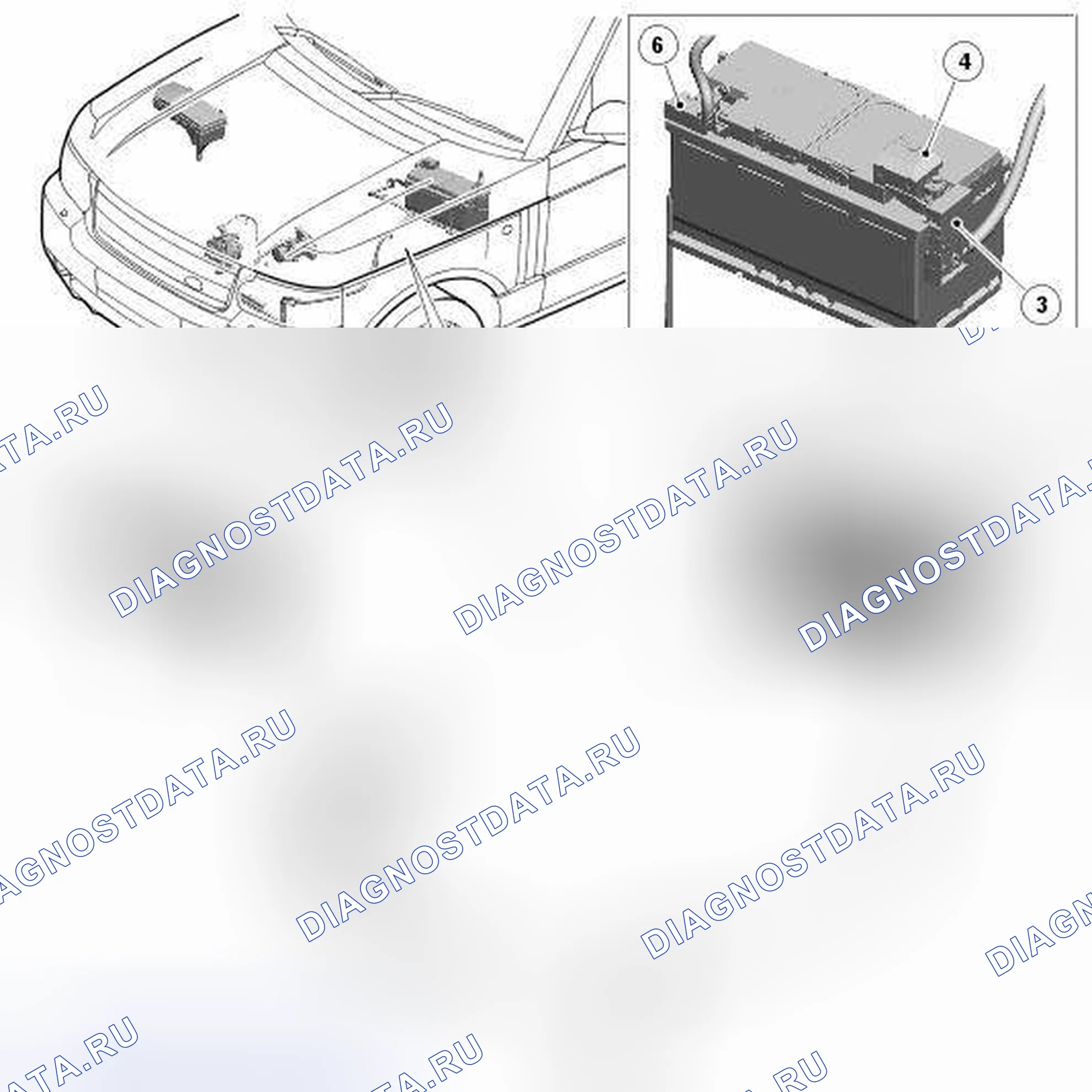 Рис. 2: АККУМУЛЯТОР И КАБЕЛИ. Land Rover Range Rover III рестайлинг 2
