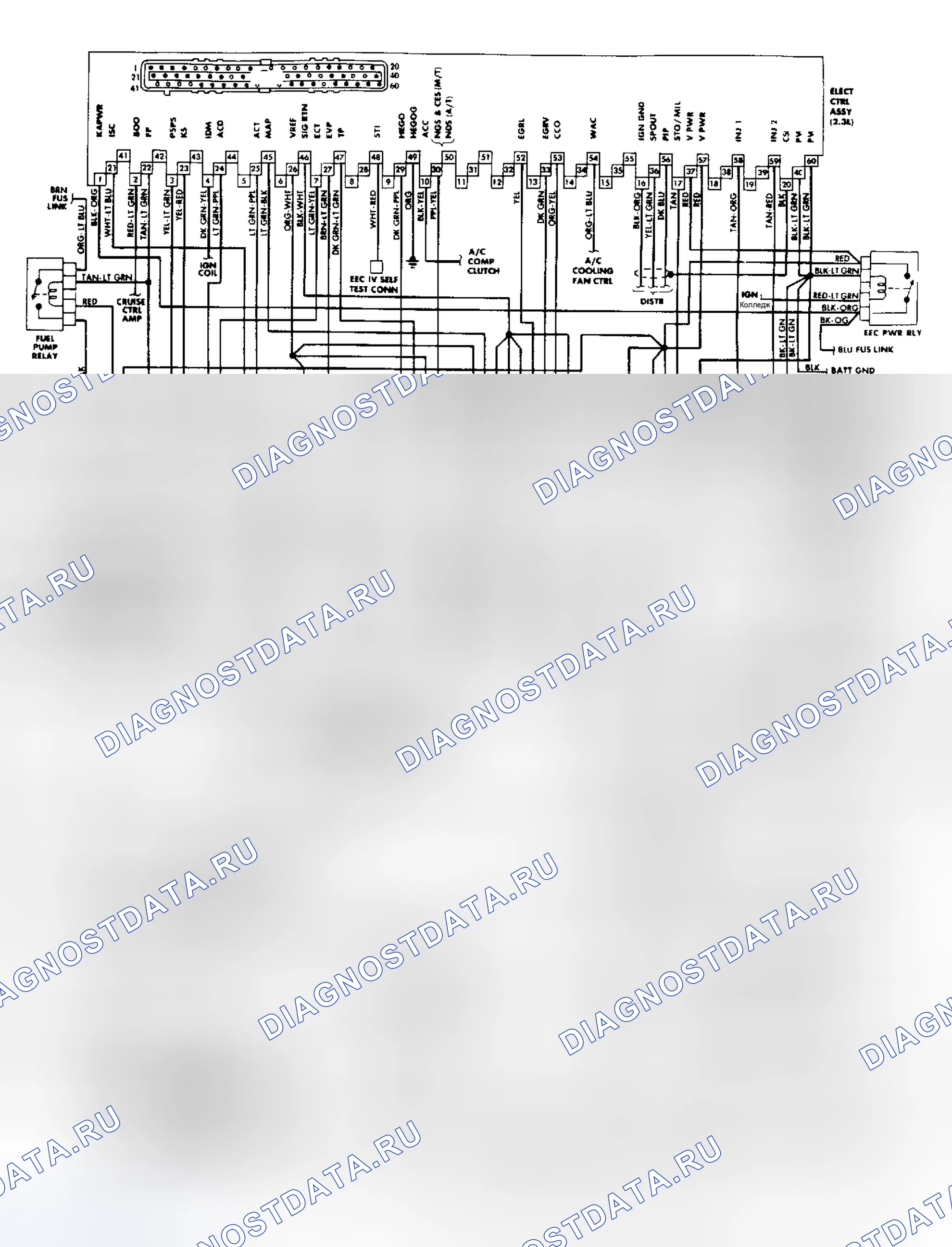 Рис. 48: электросхема 2.3L OHC MPFI EEC-IV (Mustang). Ford Tempo I