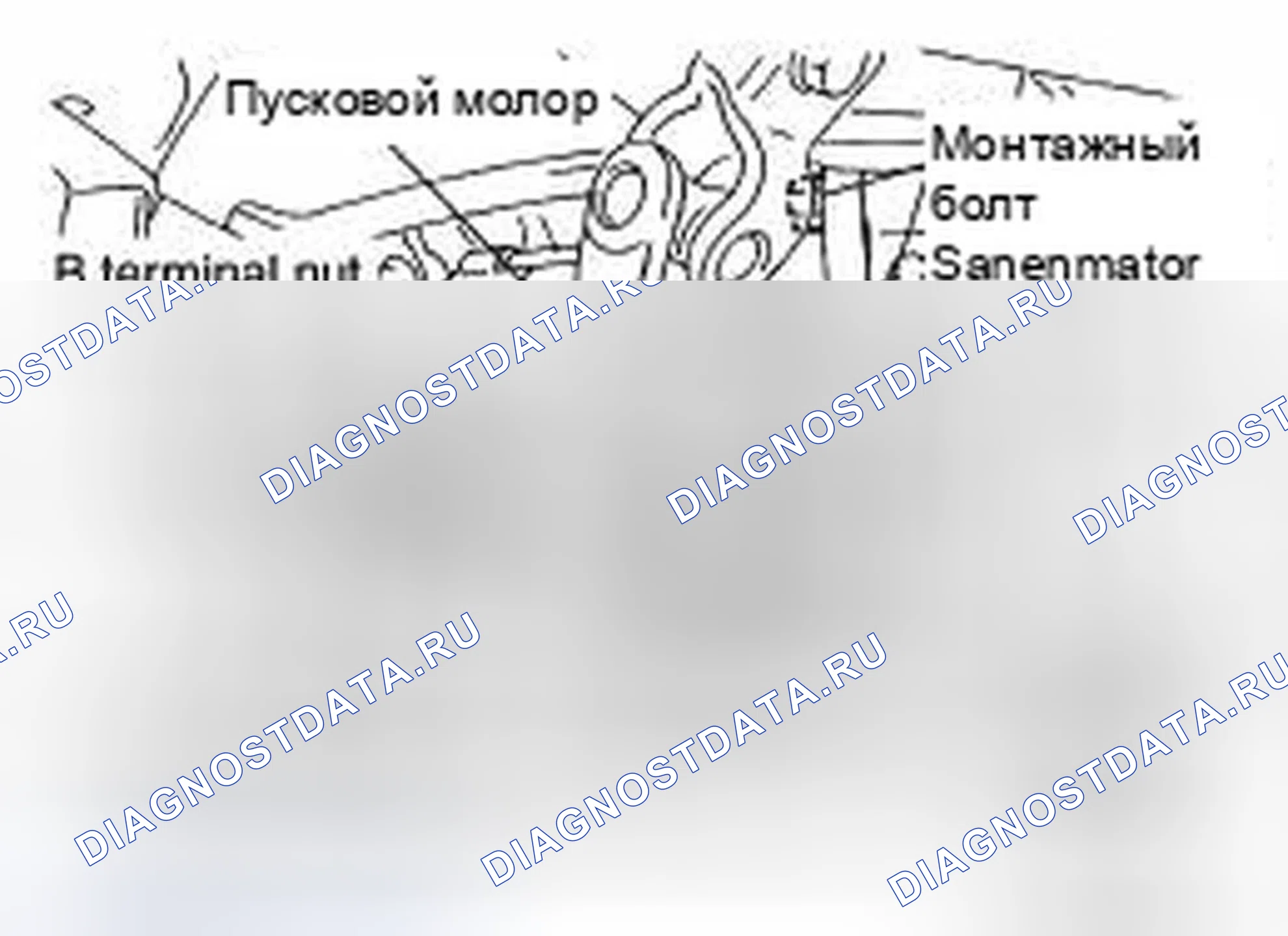 Рис. 25: Идентификация стартерного двигателя и крепежных болтов. Infiniti FX45 I рестайлинг
