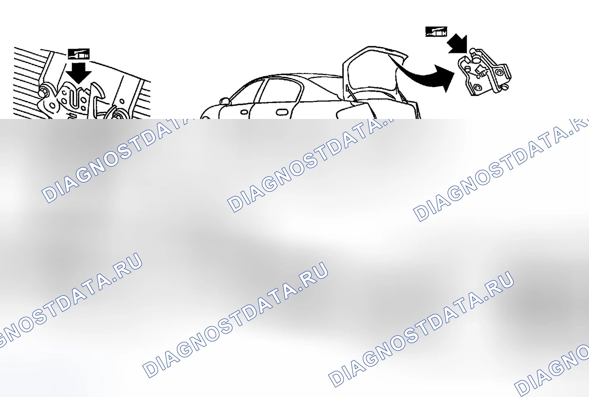 Рис. 123: Смазочные замки, петли и защелка капота. Infiniti G35 III