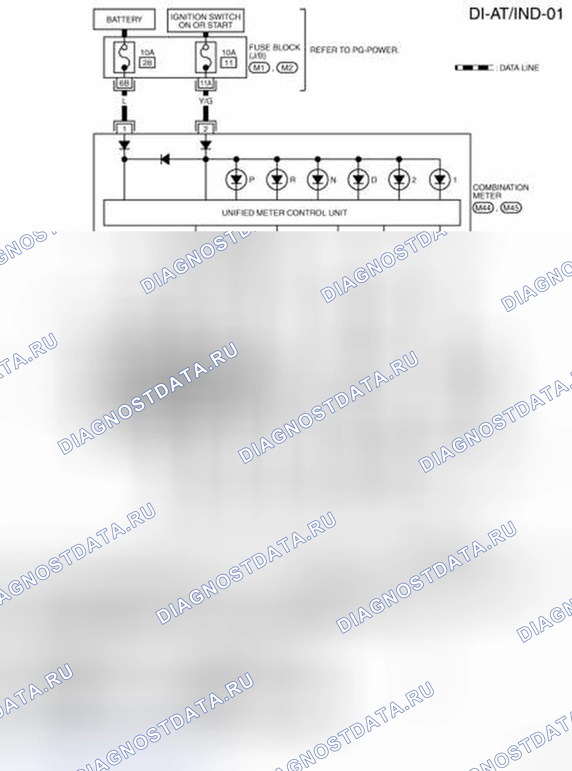 Рис. 176: электросхема - AT / IND-01 (модели AWD). Nissan X-Trail I