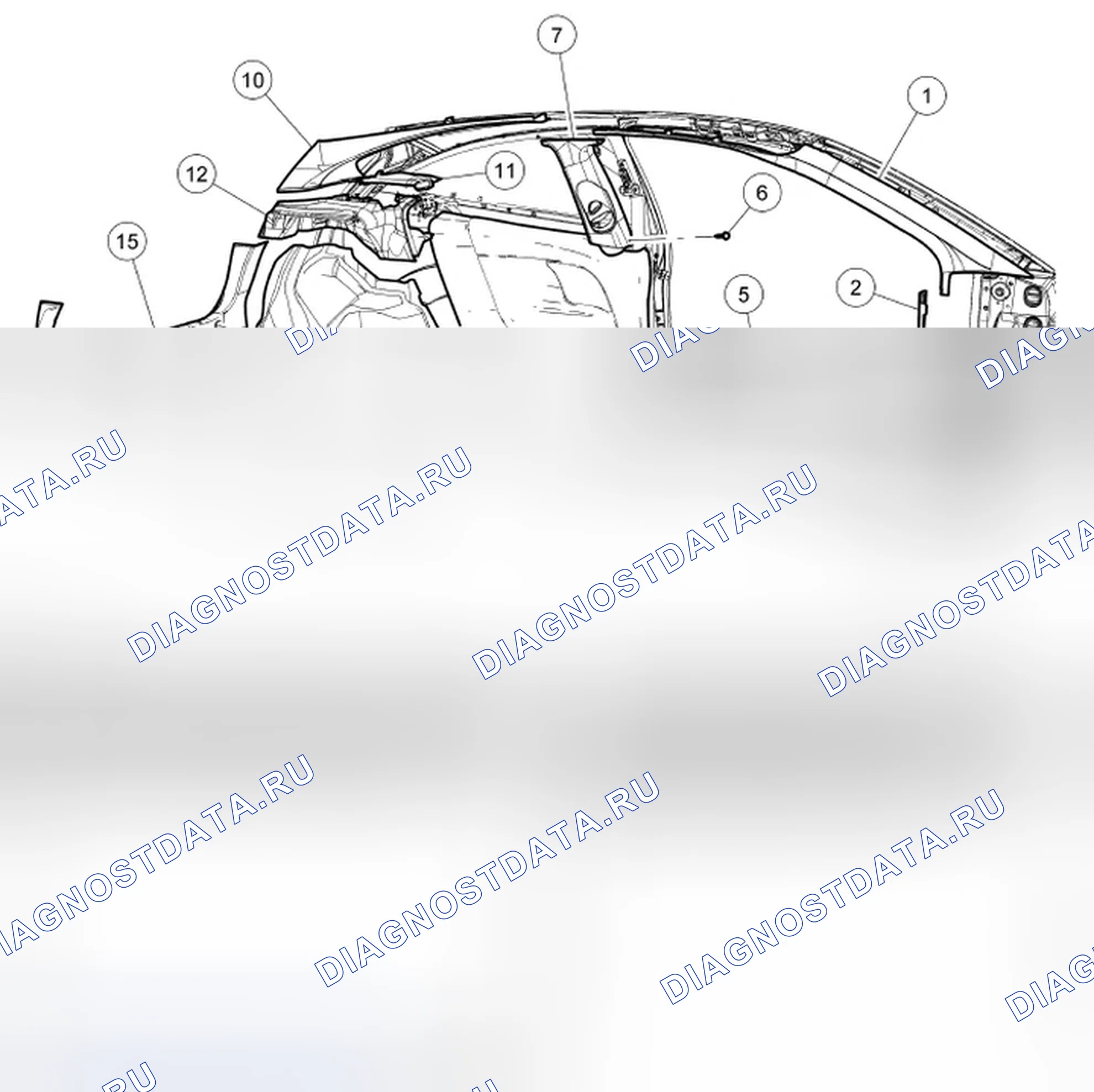 Рис. 1: Внутренняя отделка - покомпонентный вид. Ford Focus II