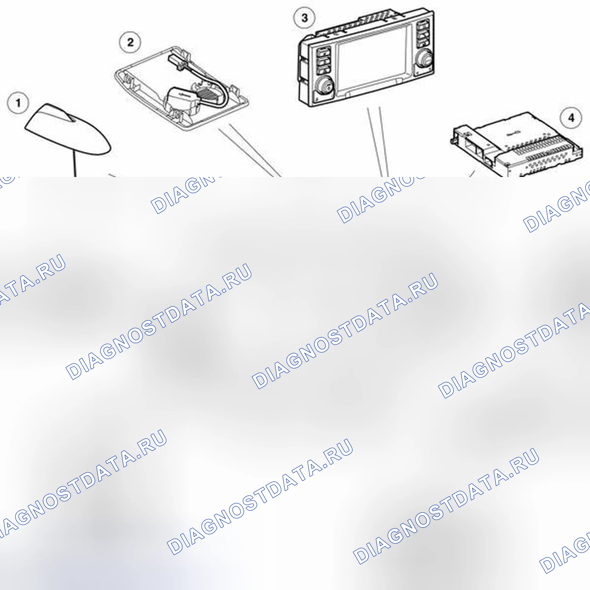 Рис. 54: РАСПОЛОЖЕНИЕ КОМПОНЕНТОВ ТЕЛЕФОННОЙ СИСТЕМЫ. Land Rover Range Rover L322