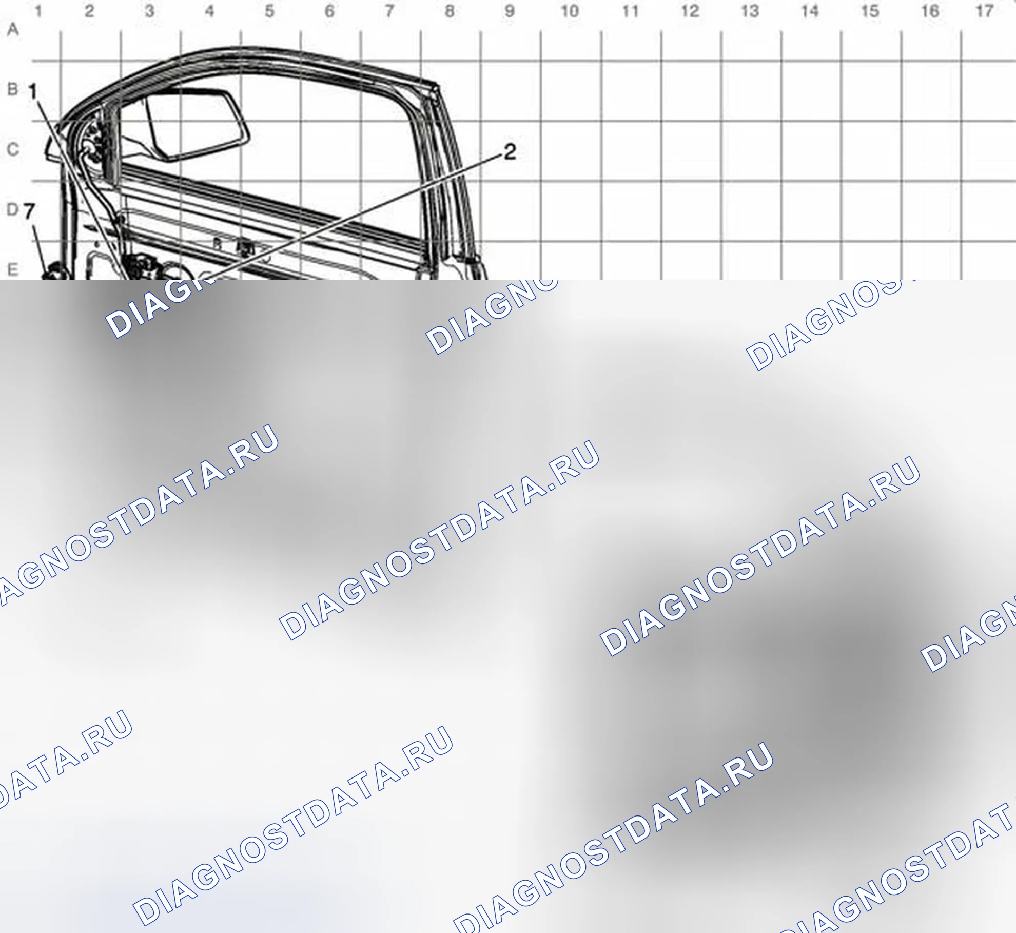Рис. 13: Прокладка подвесной системы пассажирской двери. Buick Enclave I