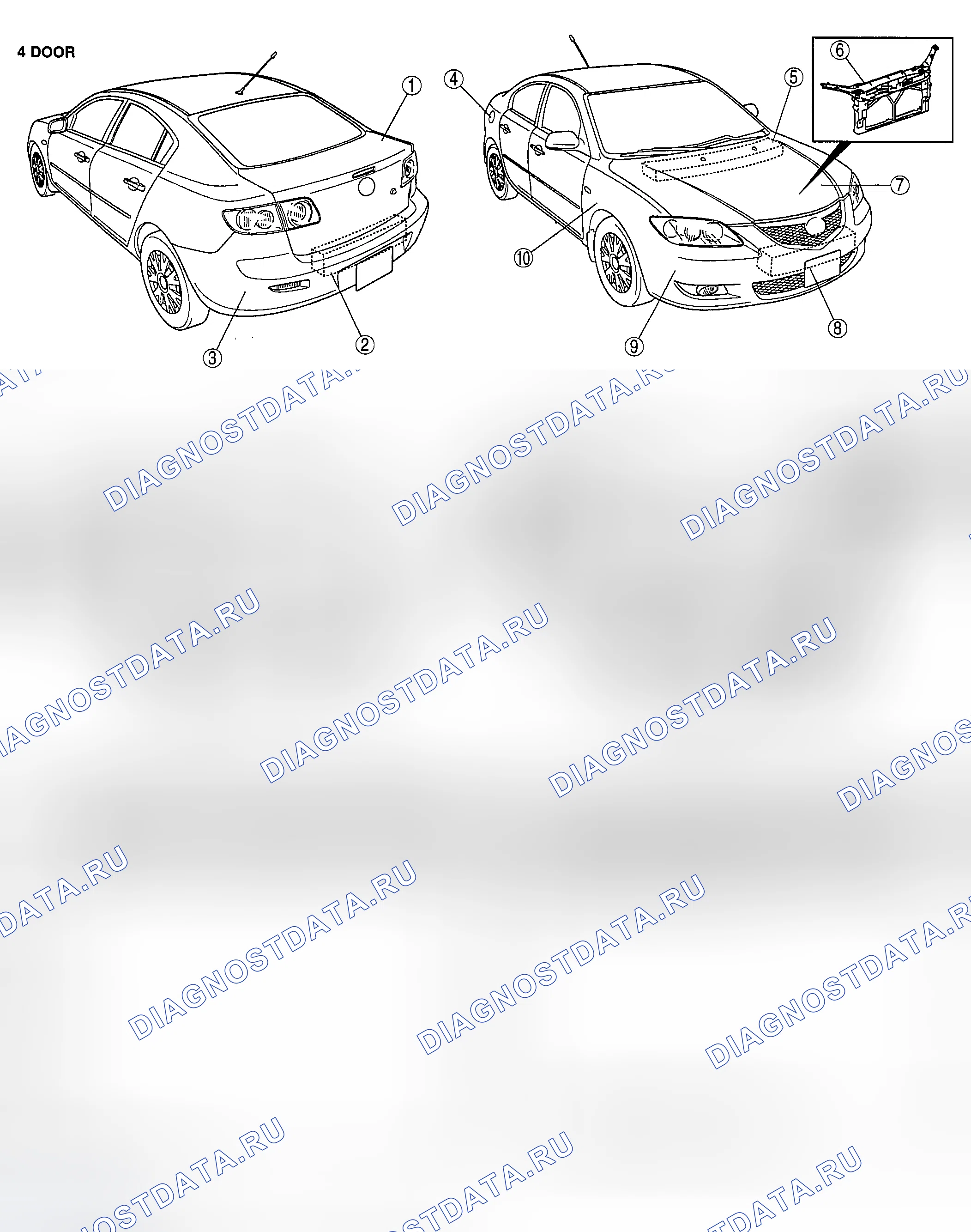 Рис. 1: ИНДЕКС РАСПОЛОЖЕНИЯ ПАНЕЛЕЙ КУЗОВА. Honda CR-V III рестайлинг