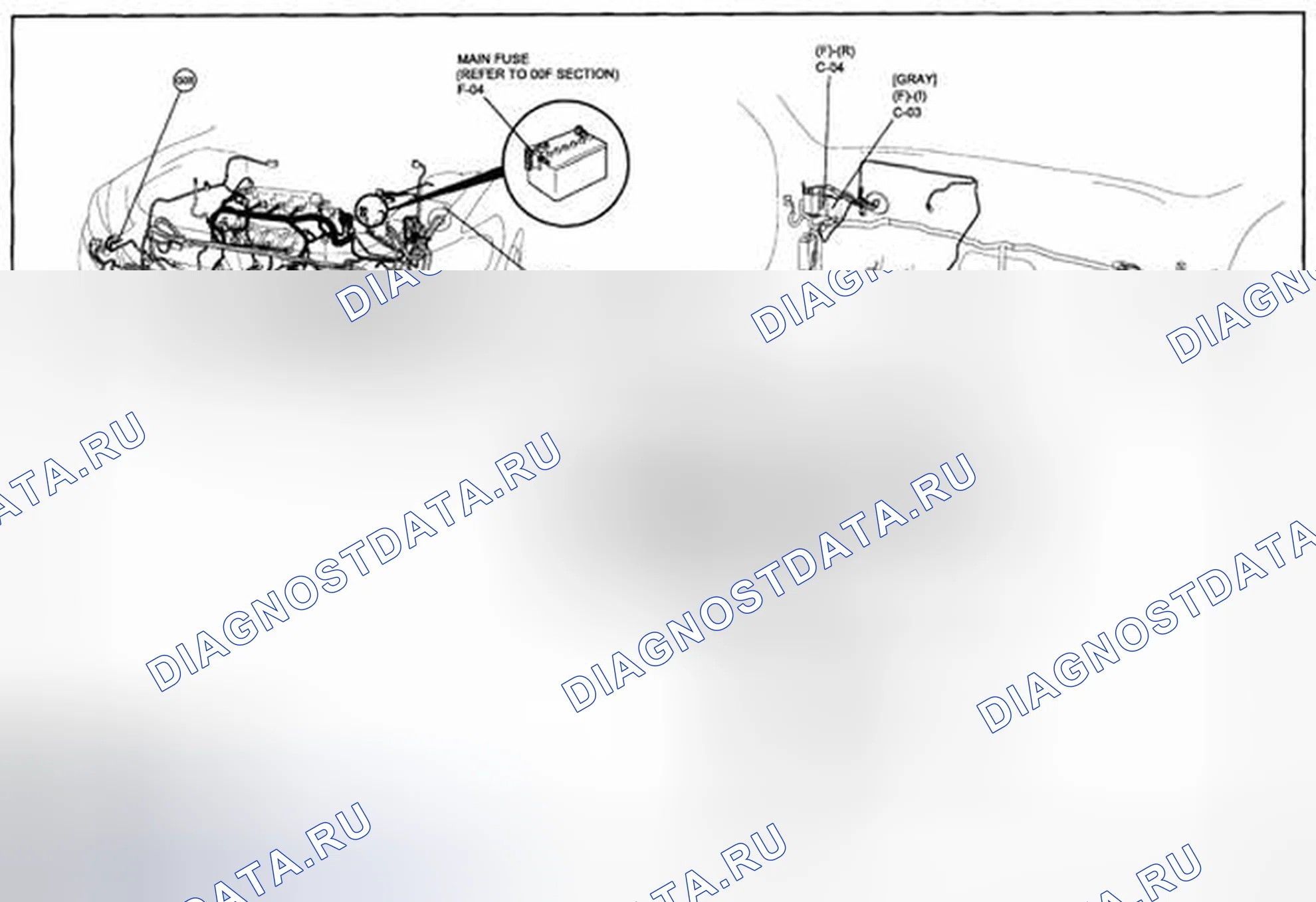 Рис. 220: Схема прокладки кабельных жгутов системы питания (0921-1) 2 из 2. Mazda CX-5 I