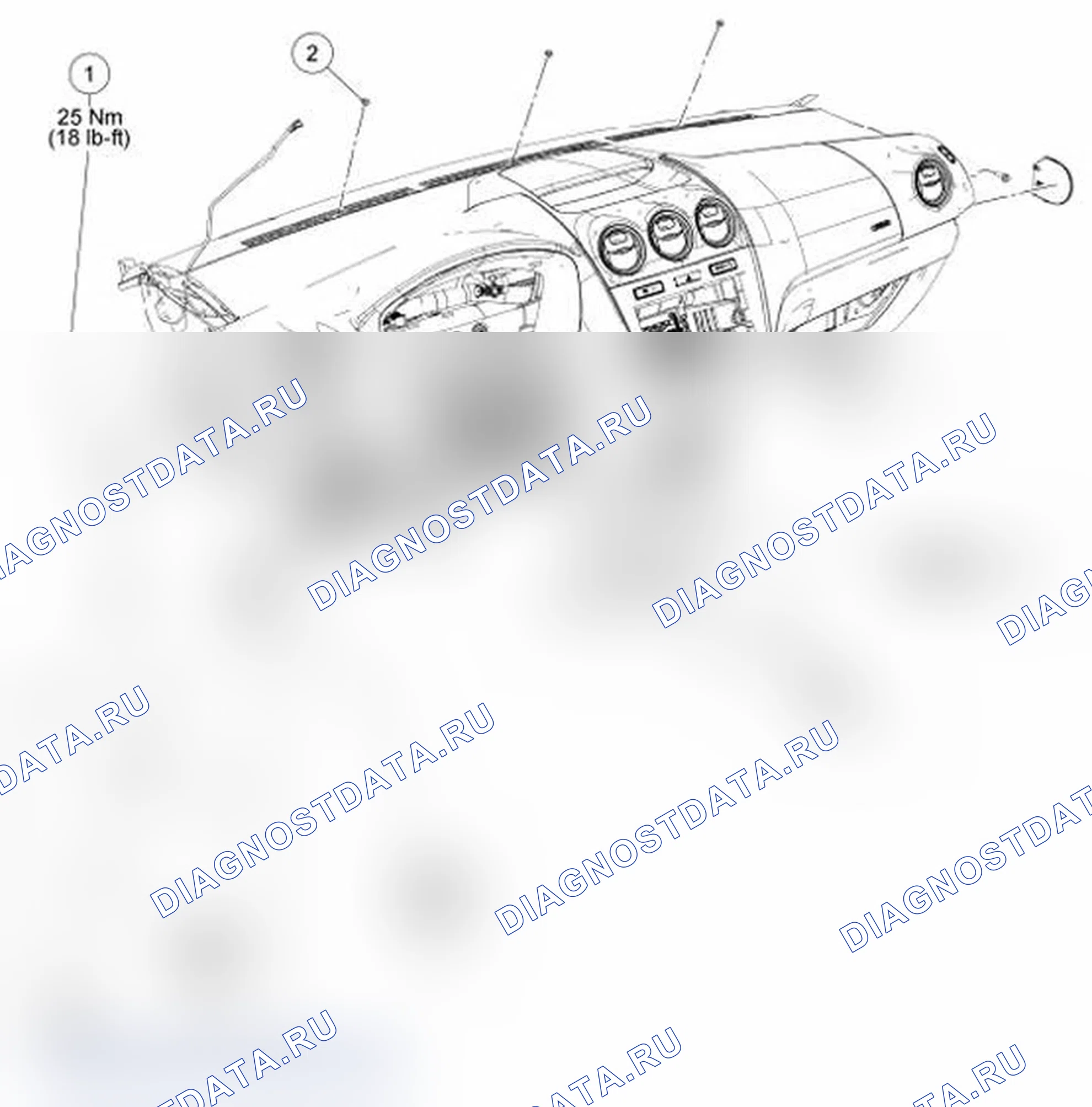 Рис. 37: Крепеж приборной панели. Ford Transit Connect I рестайлинг