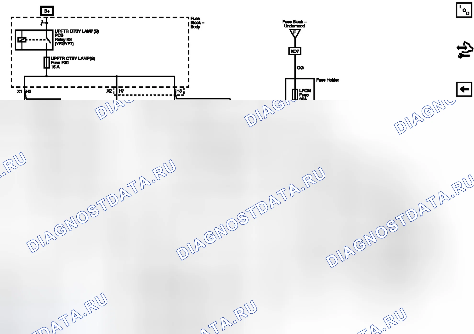 Рис. 167: Предохранитель UPFTR CTSY лампа (S) и предохранитель LPCM (KO7). GMC RV Cutaway G3500 